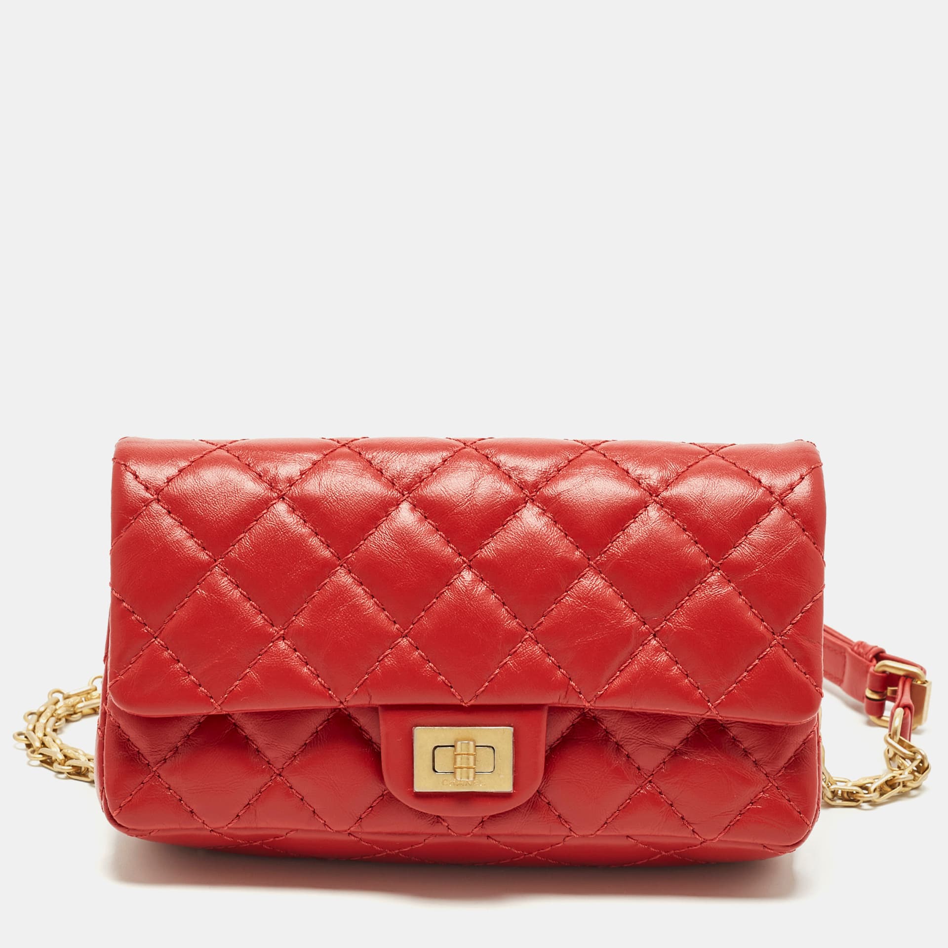 Chanel Reissue 2.55 Red Quilted Aged Leather Belt Bag