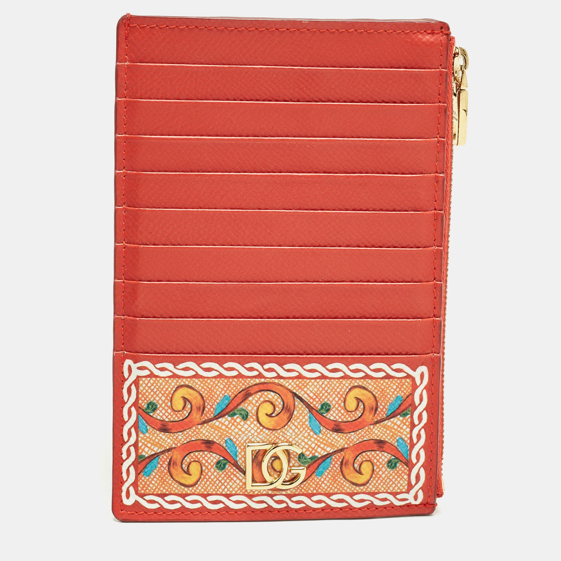 Dolce & Gabbana Multicolor Geomteric Print Leather Zip Card Case
