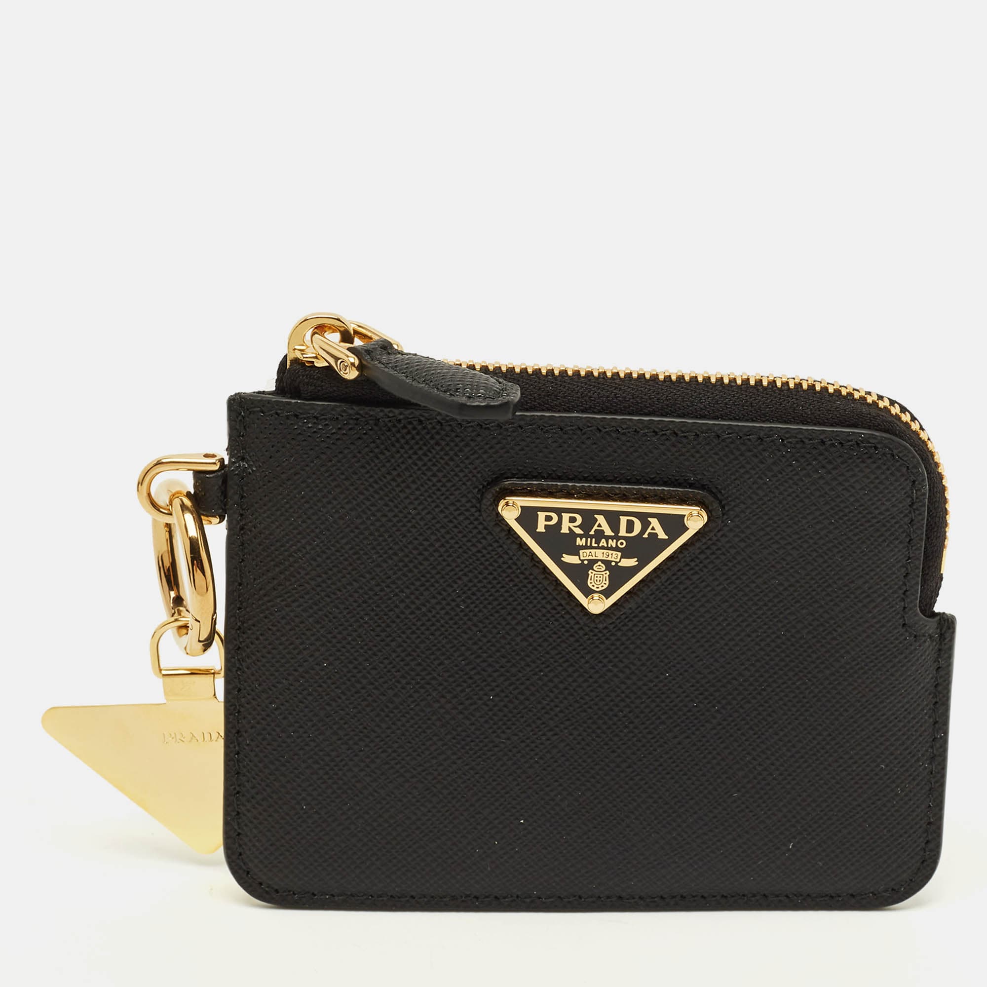 Prada Black Saffiano Leather Zip Card Case