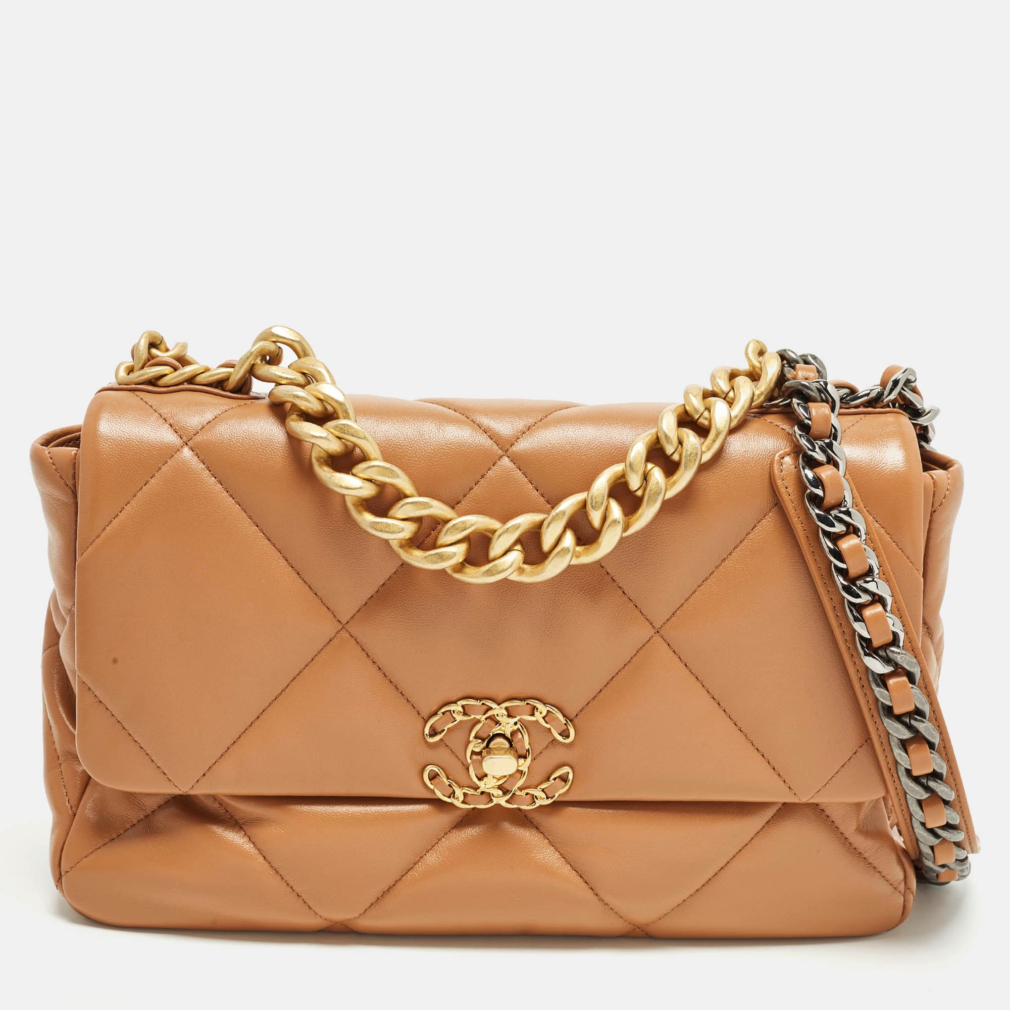 Chanel 19 Large Brown Quilted Leather Flap Bag