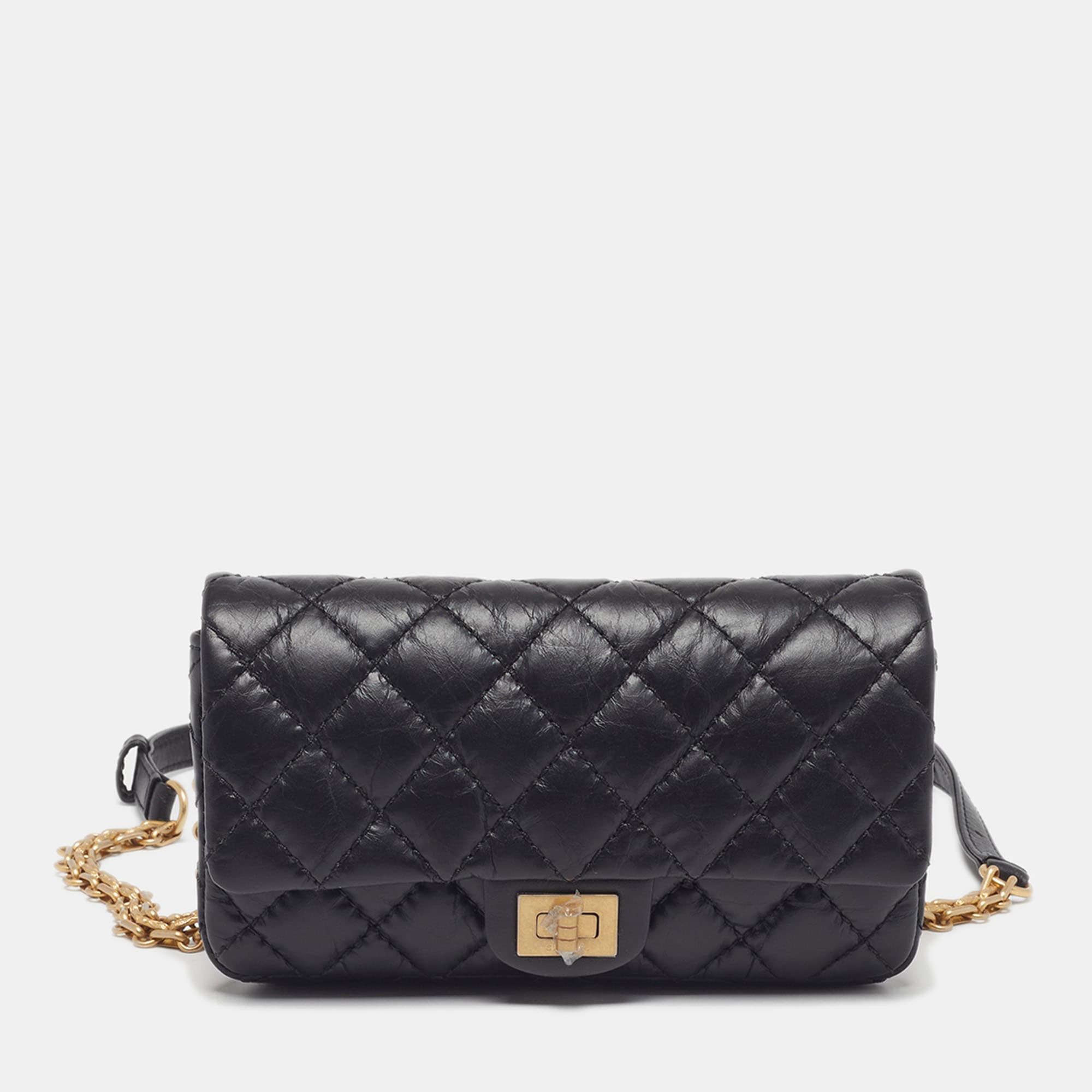 Chanel Reissue 2.55 Black Quilted Aged Leather Belt Bag