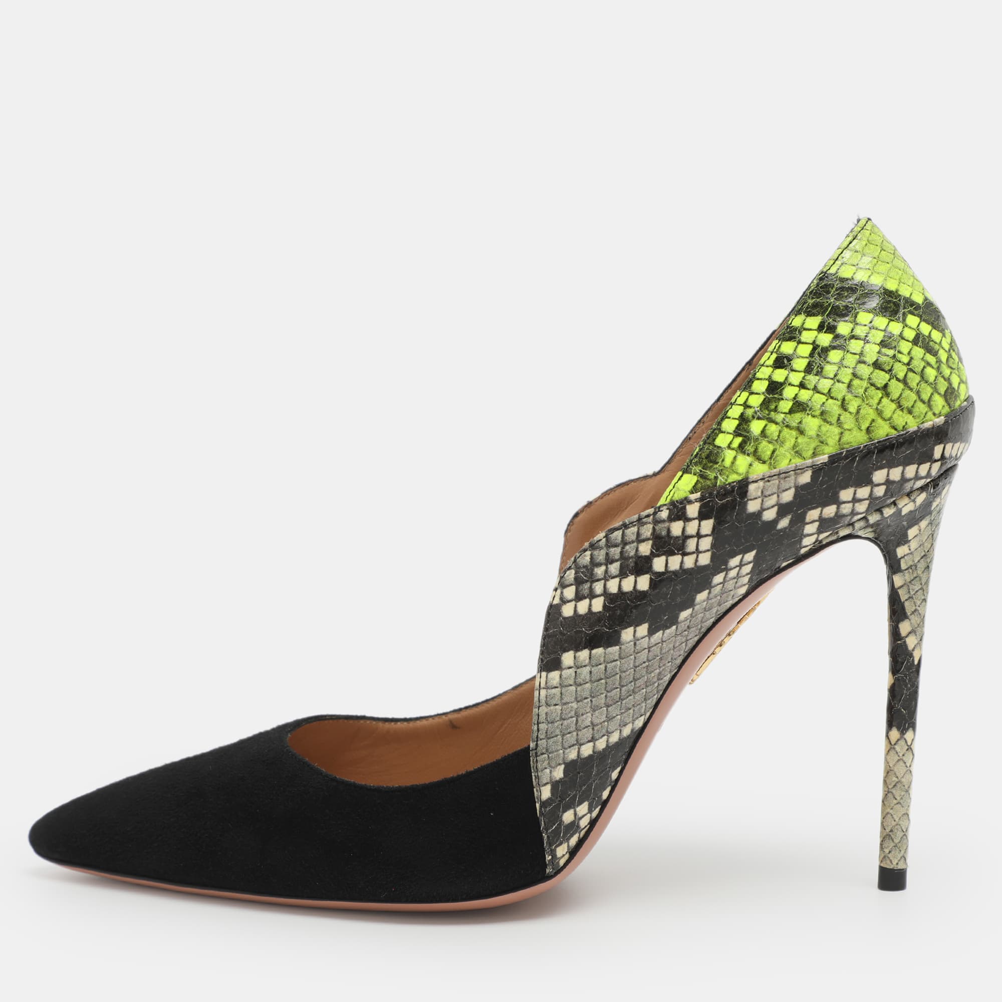 Aquazzura Size 38 Multicolor Python Embossed Leather and Suede Pumps