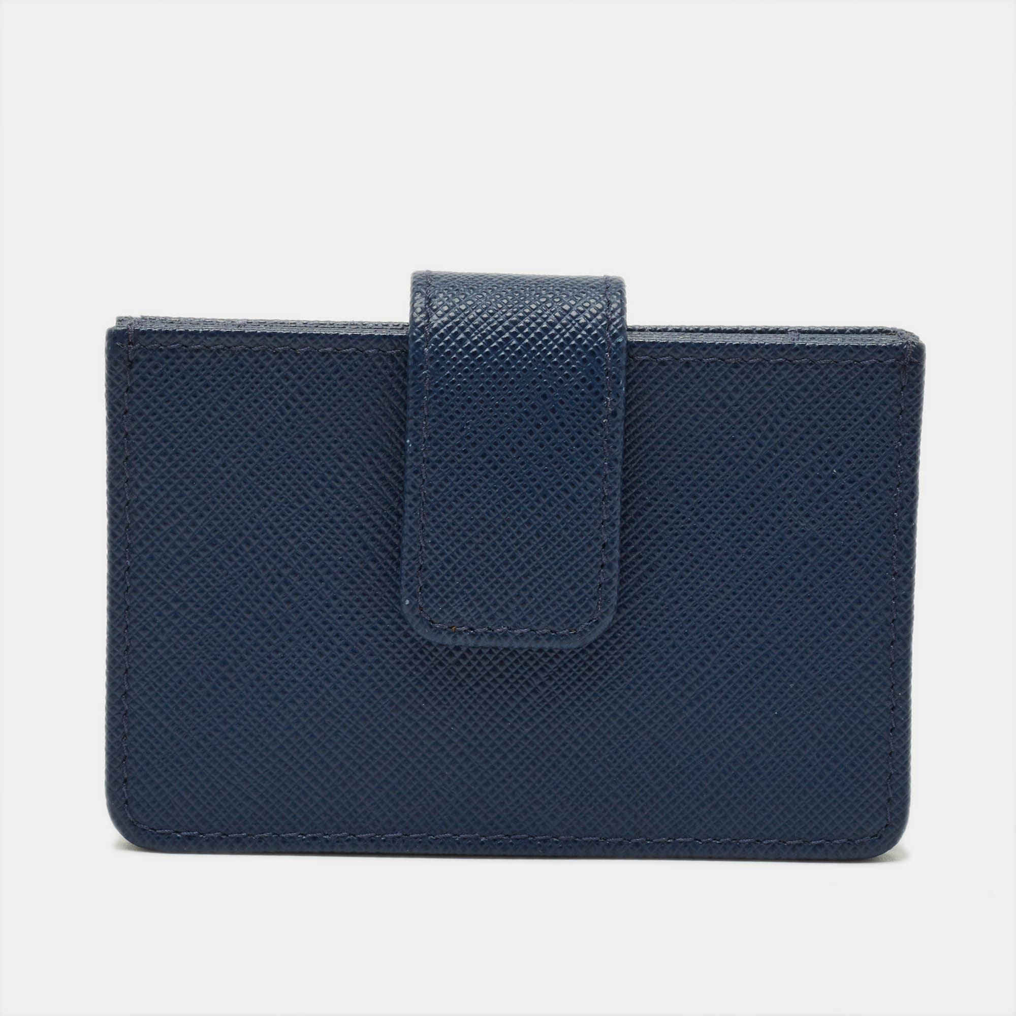 Prada Blue Saffiano Leather Accordion Card Holder