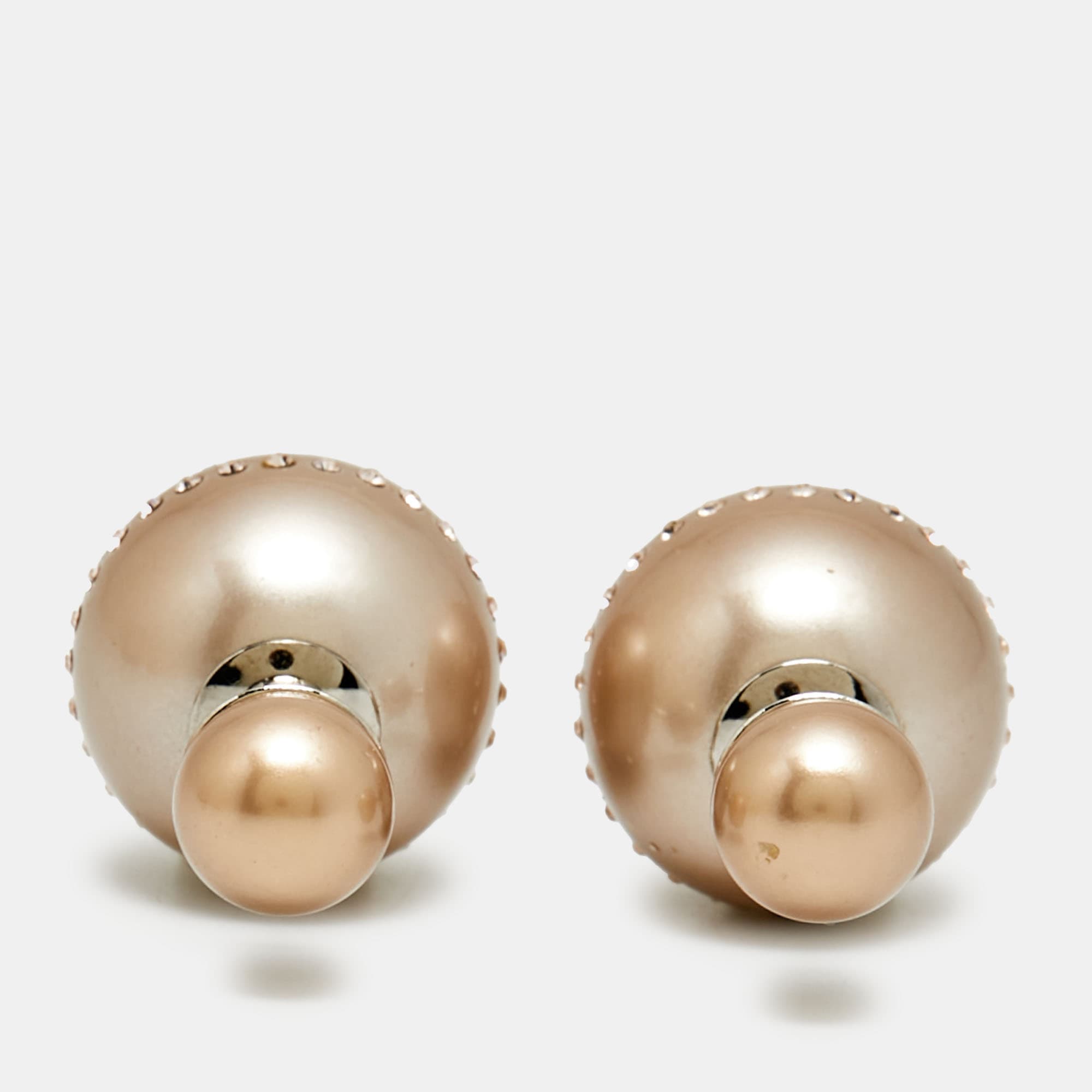 Dior Tribales Crystals Faux Pearl Silver Tone Earrings