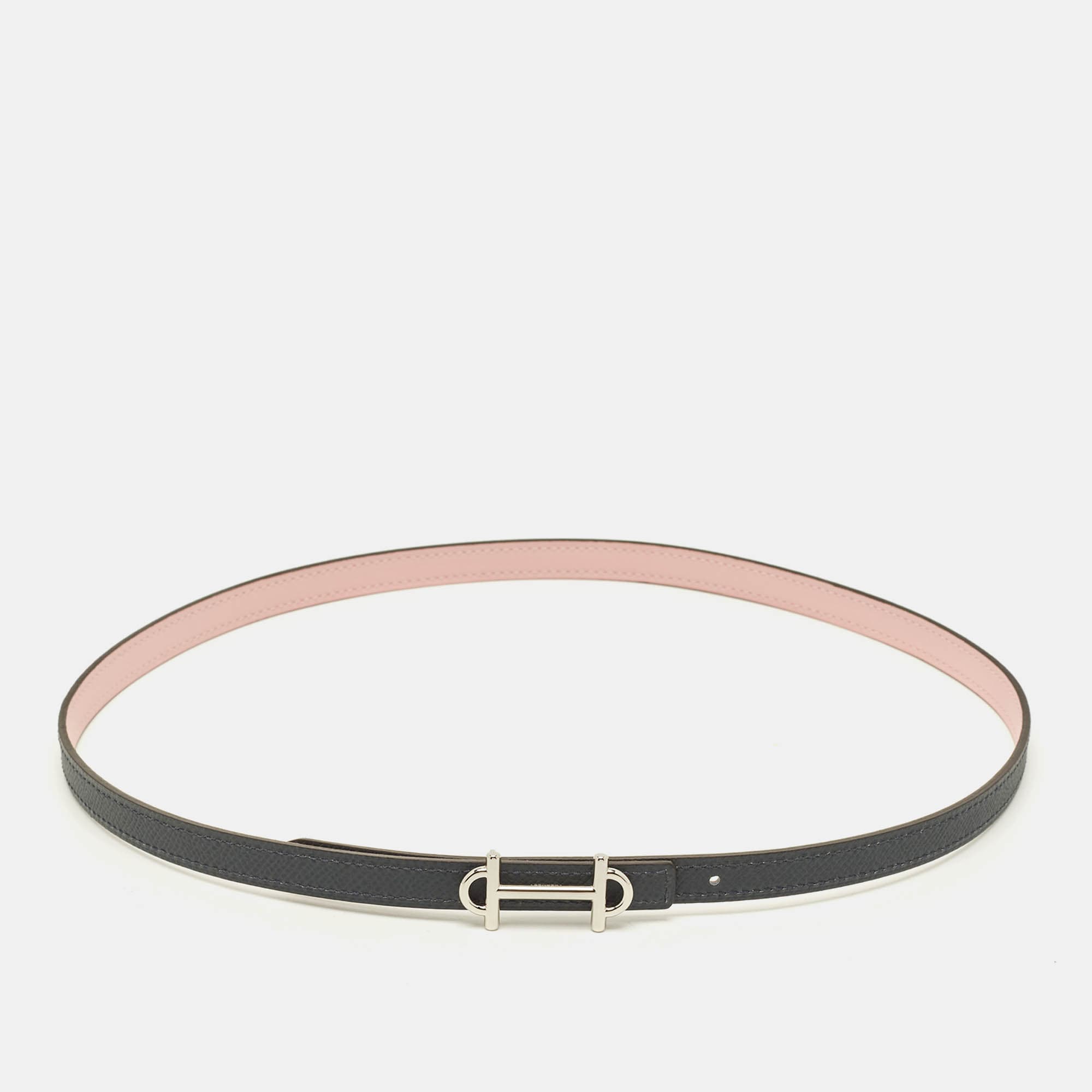Herm&egrave;s Gamma 75 CM Reversible Buckle Belt Rose Sakura/Gris Misty Swift and Epsom Leather