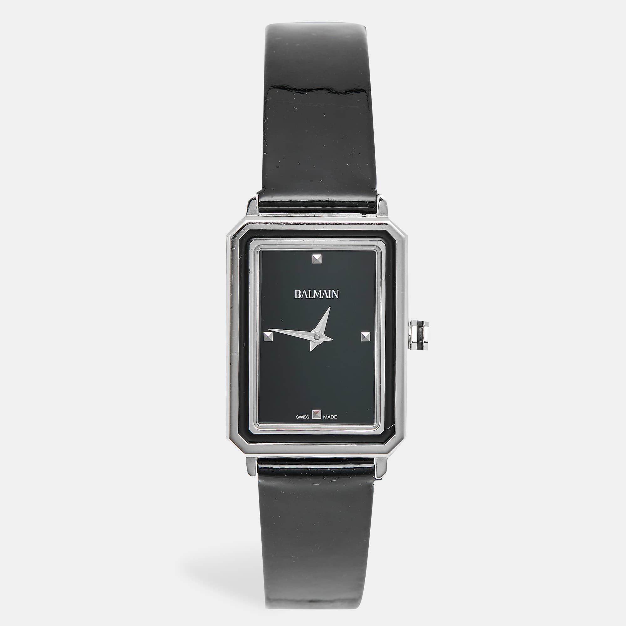 Balmain Eirini B4391.32.66 Black Dial Stainless Steel Patent Leather Women's Wristwatch 25 mm