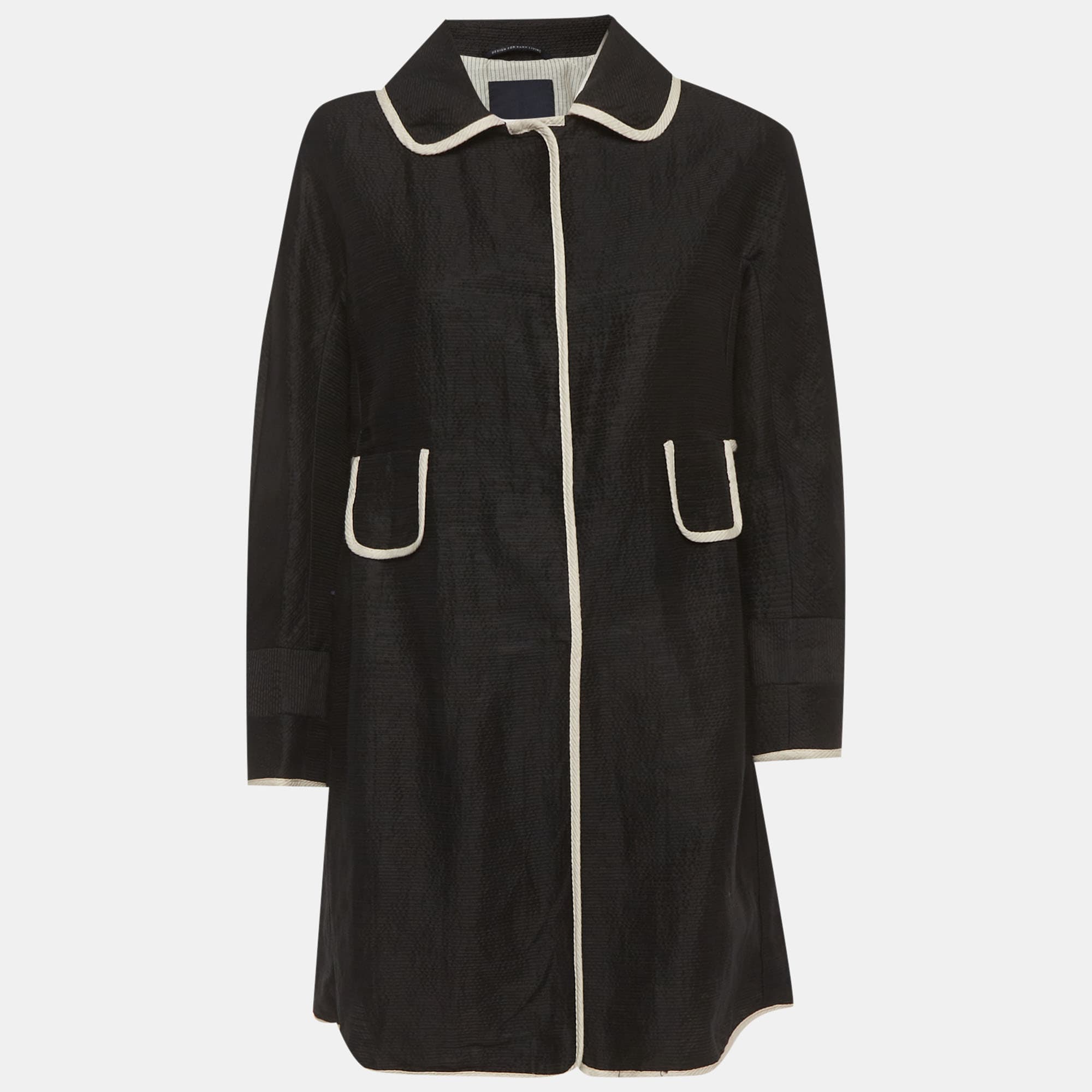 S'Max Mara Black Textured Cotton Coat L