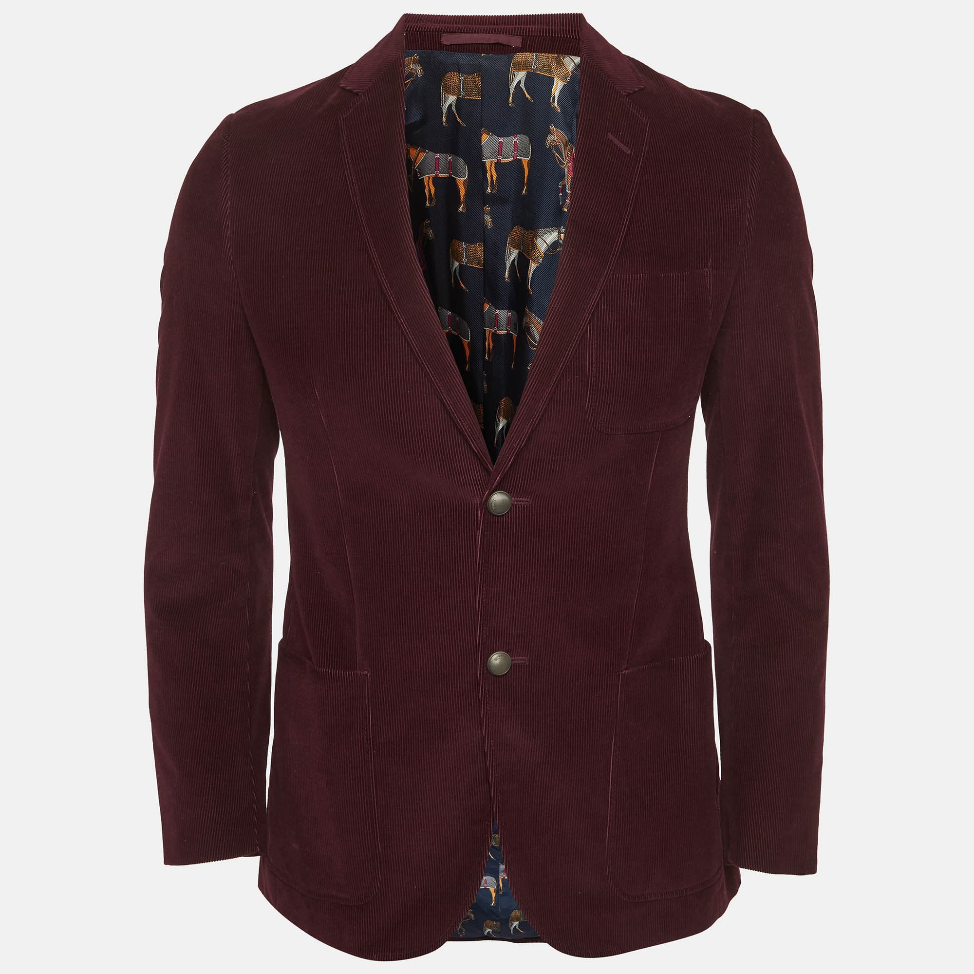Gucci Burgundy Corduroy Regular Fit Blazer S