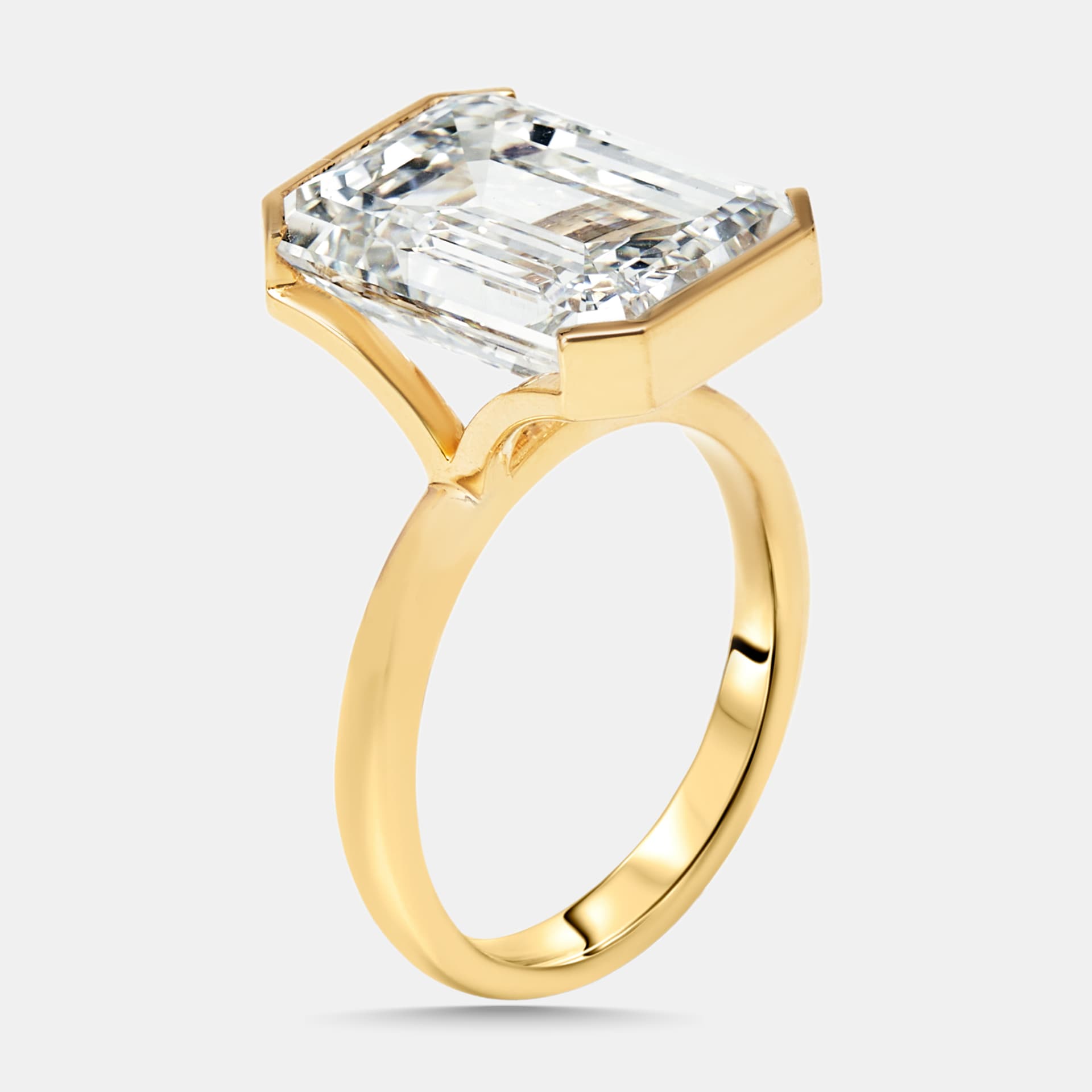 10 cts Emerald Cut Lab Grown Diamonds 18k Yellow Gold Ring Size 51