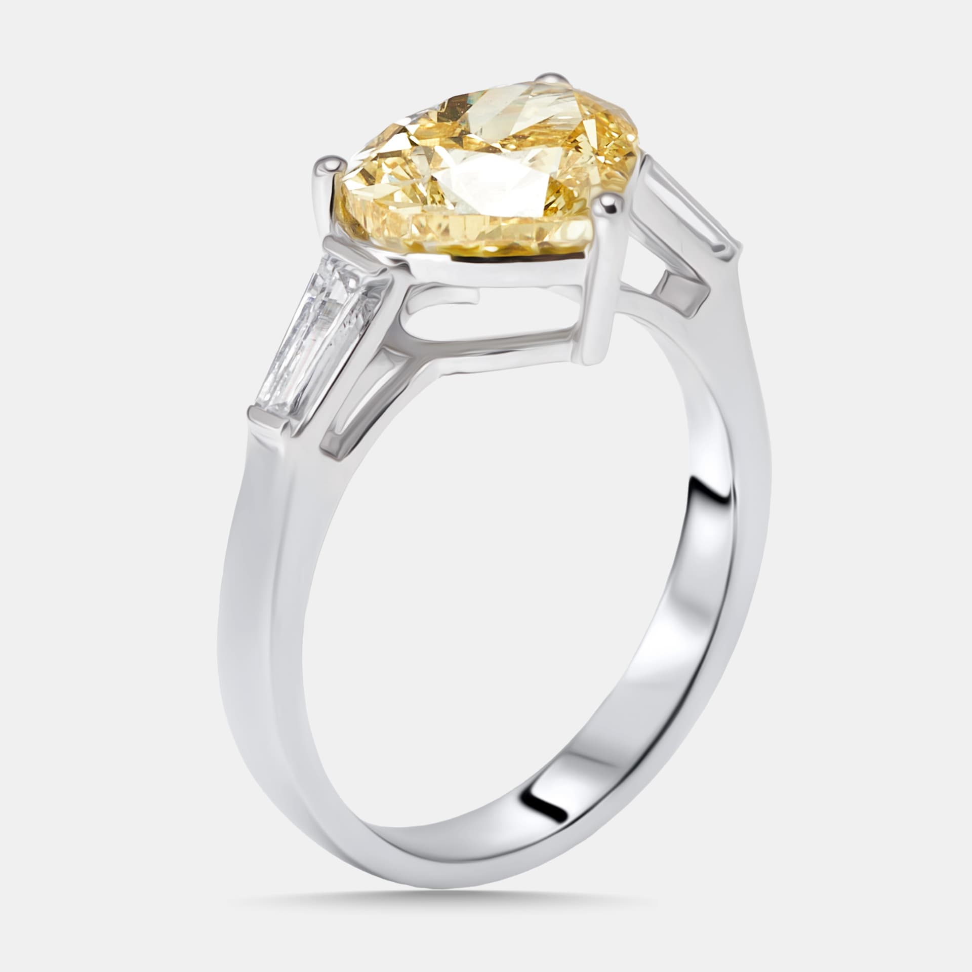 3.4 cts Heart, Trapezoid Lab Grown Diamonds 18k White Gold Ring Size 51
