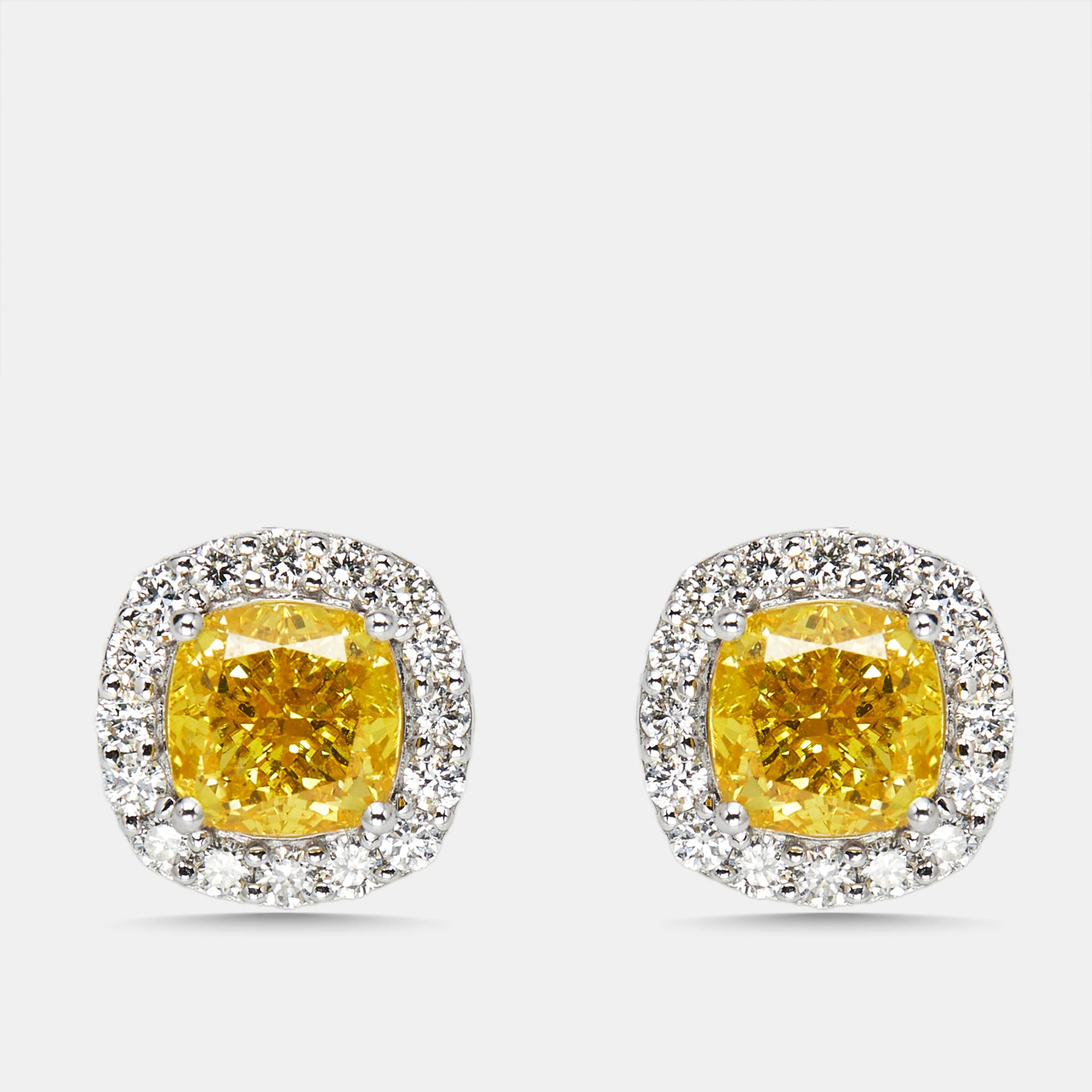 1.9 cts Cushion, Round Lab Grown Diamonds 18k White Gold Earrings