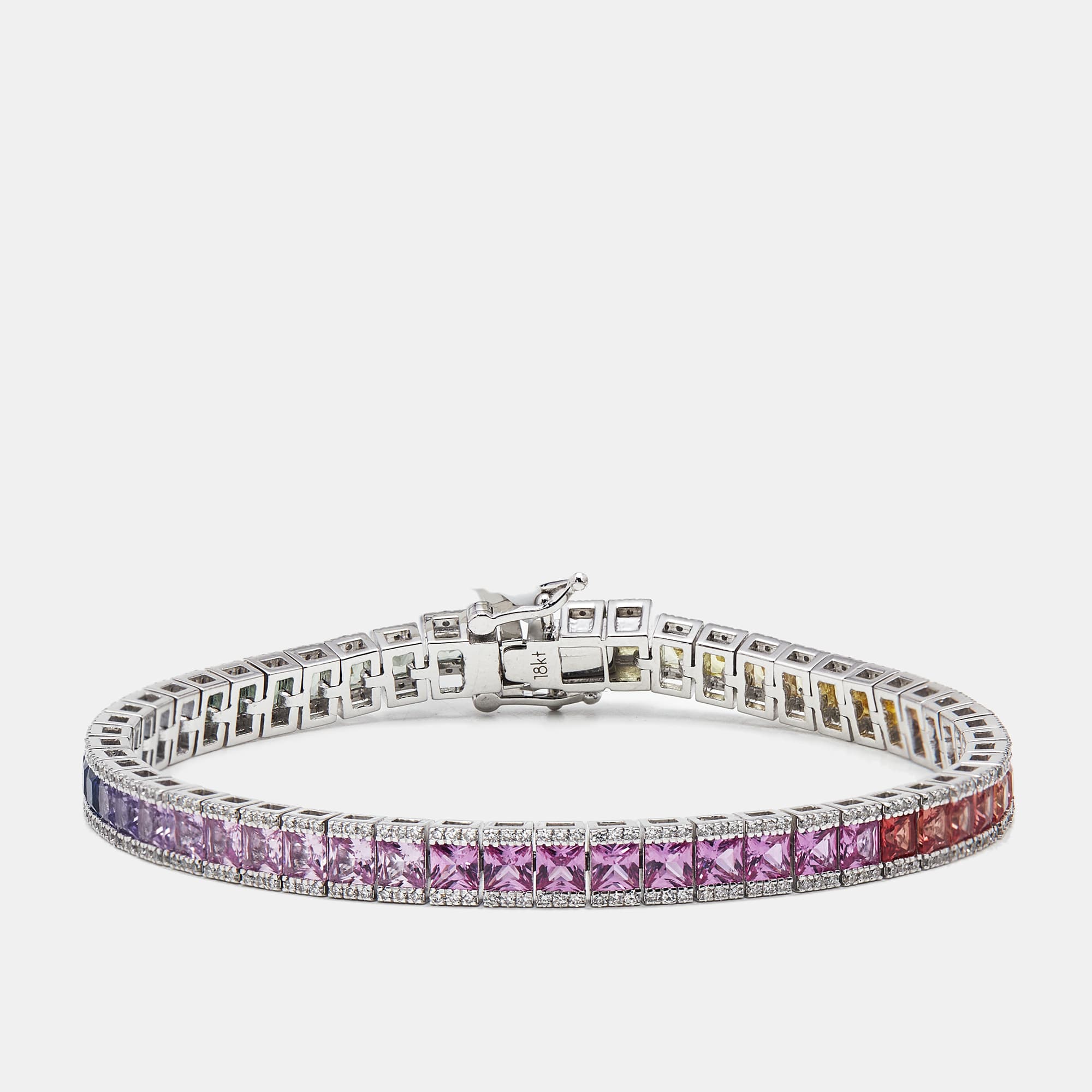 9.5 cts Princess, Round Lab Grown Sapphire Diamonds 18k White Gold Bracelet