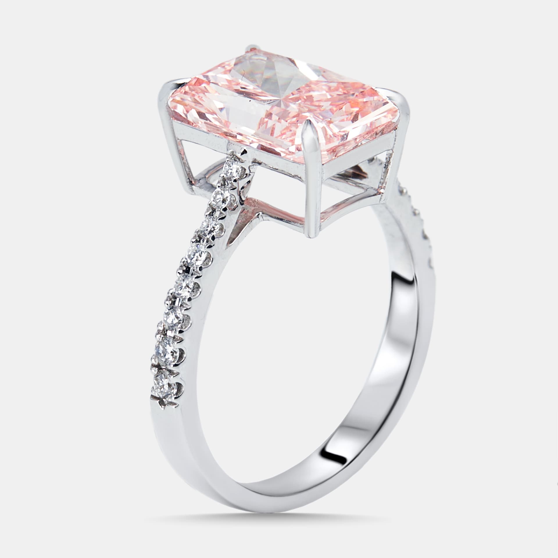 7 cts Radiant, Round Lab Grown Diamonds 18k White Gold Ring Size 52