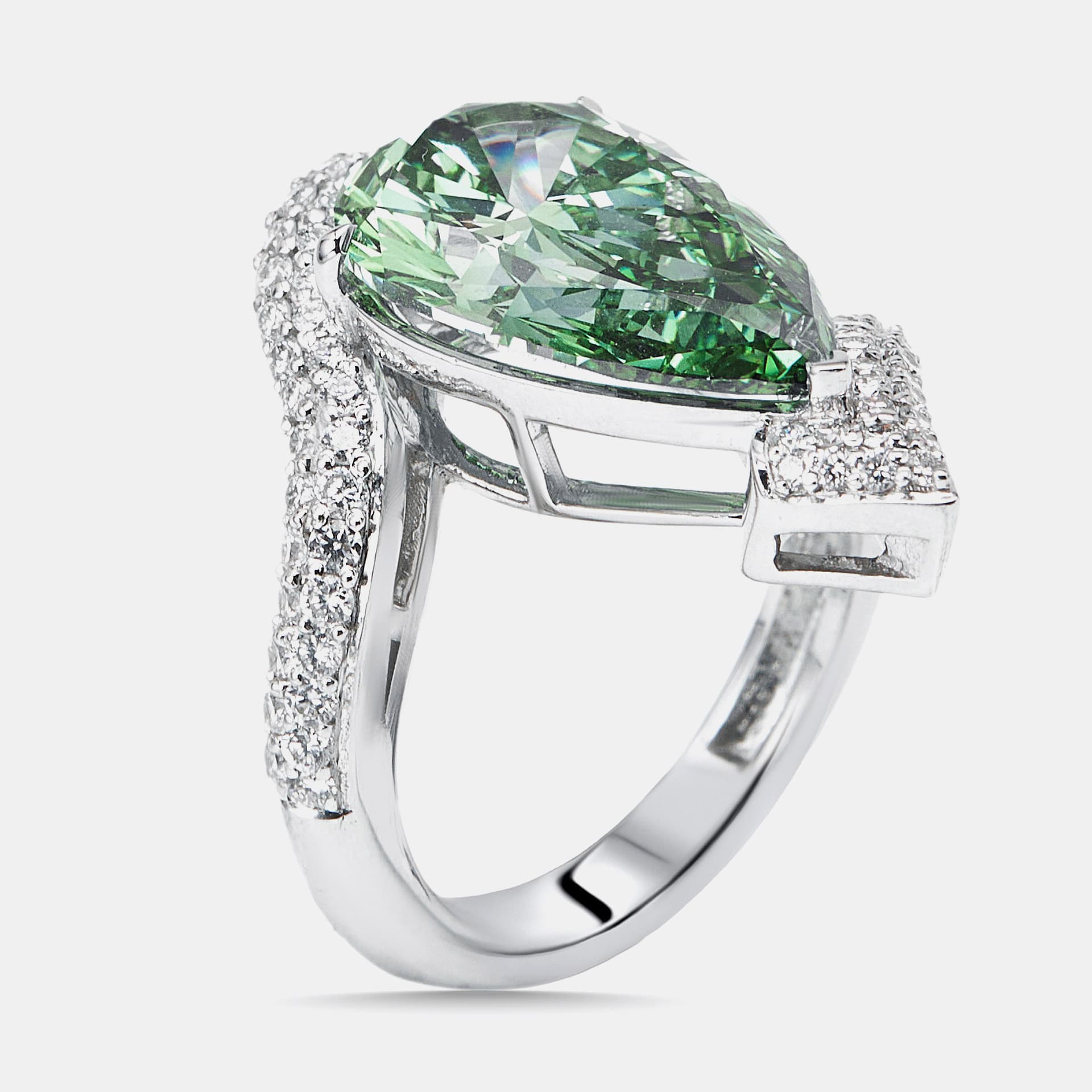 8.5 cts Pear, Round Lab Grown Diamonds 18k White Gold Ring Size 53