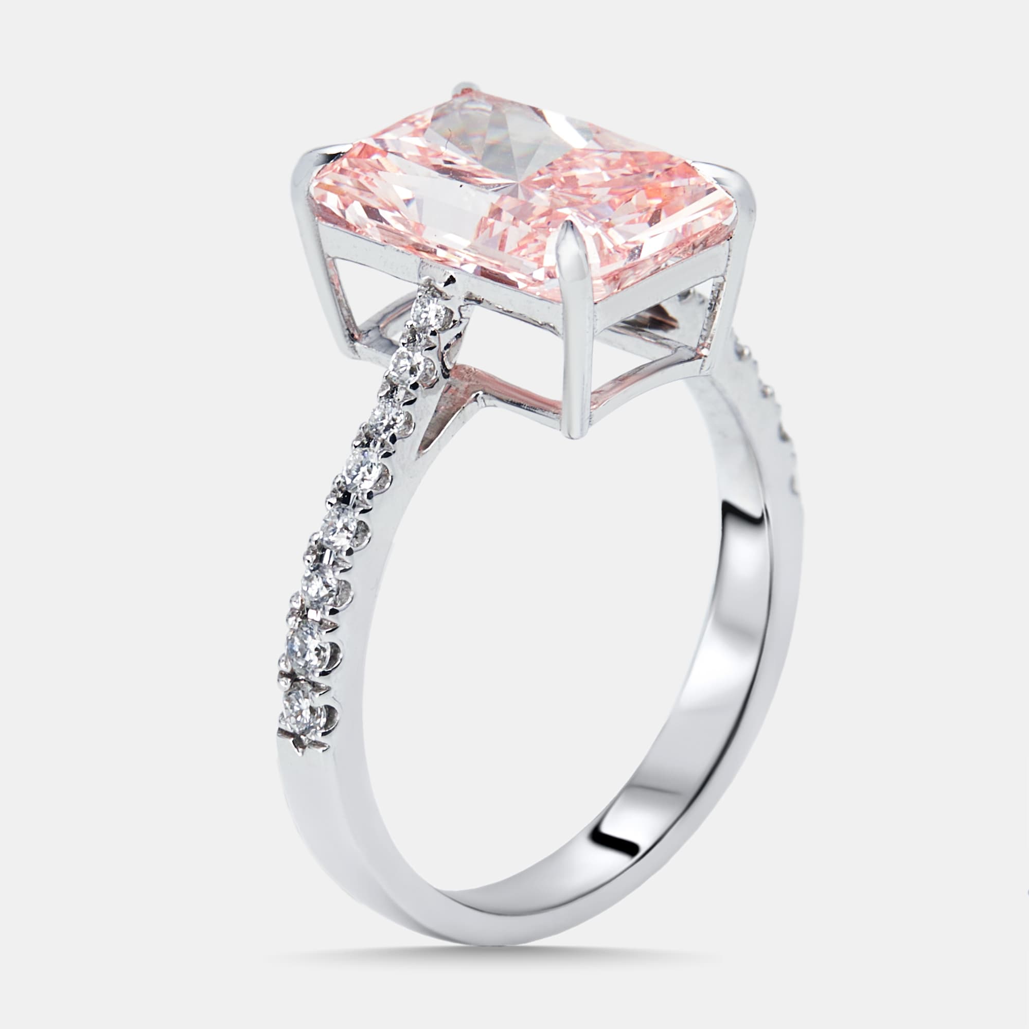 7 cts Radiant, Round Lab Grown Diamonds 18k White Gold Ring Size 53