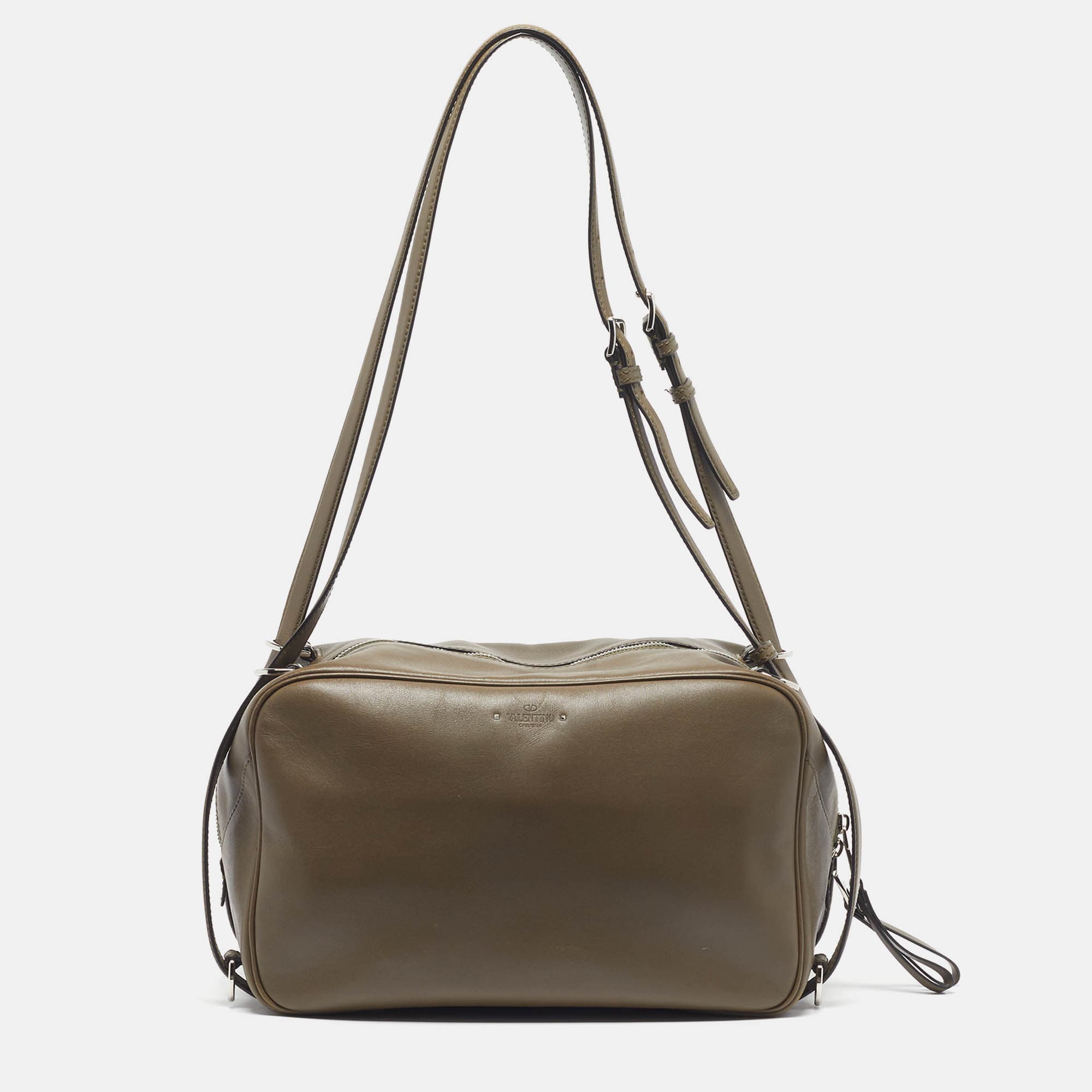 Valentino Olive Green Leather Duffel Bag
