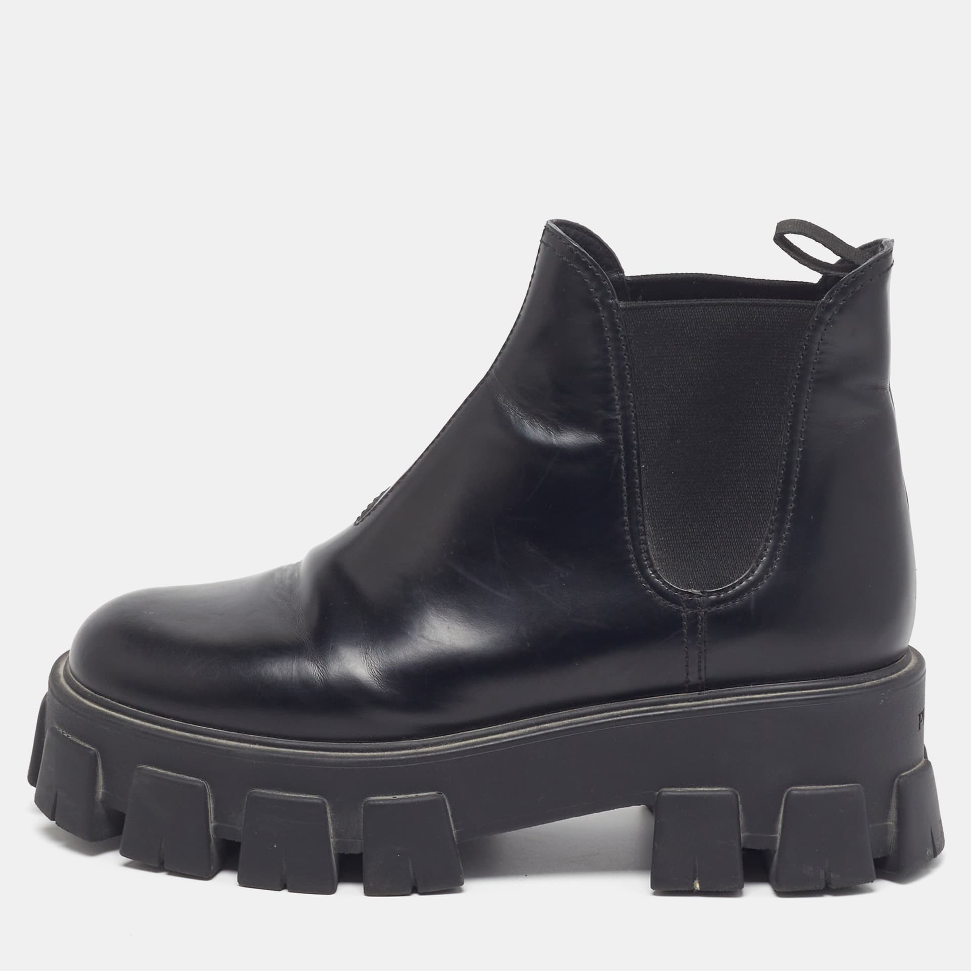 Prada Monolith Size 39 Black Fabric and Leather Ankle Length Boots