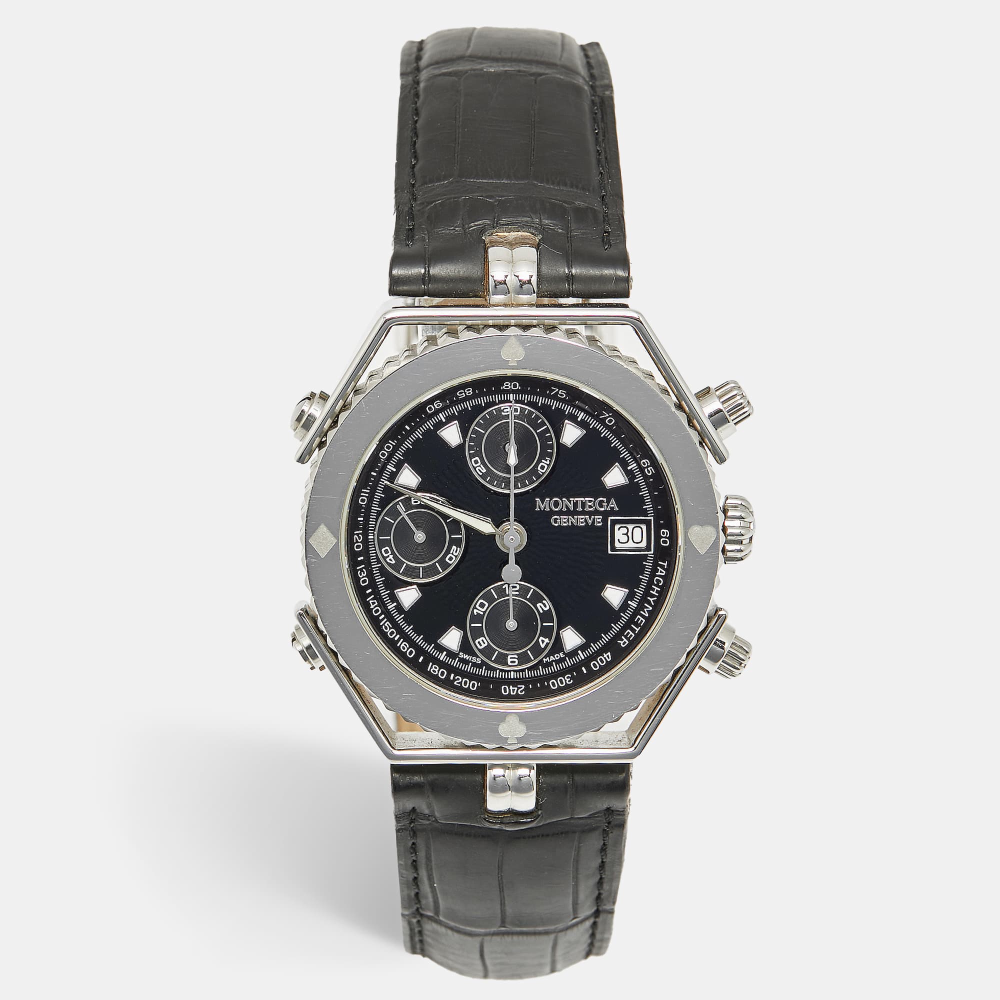 Montega MC03 Black Dial Stainless Steel Alligator Leather Men's Wristwatch 38 mm