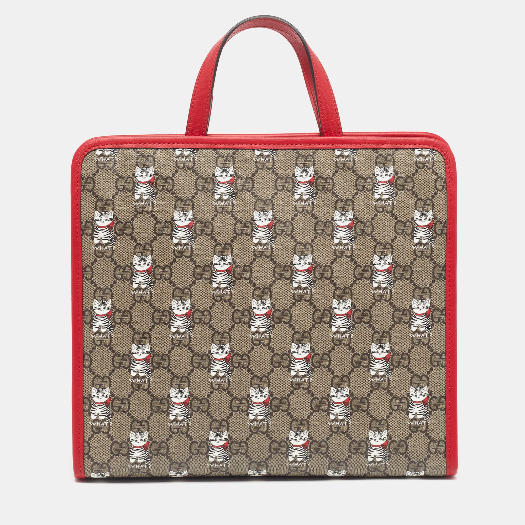 Gucci Beige/Red Cat GG Supreme Canvas and Leather Tote