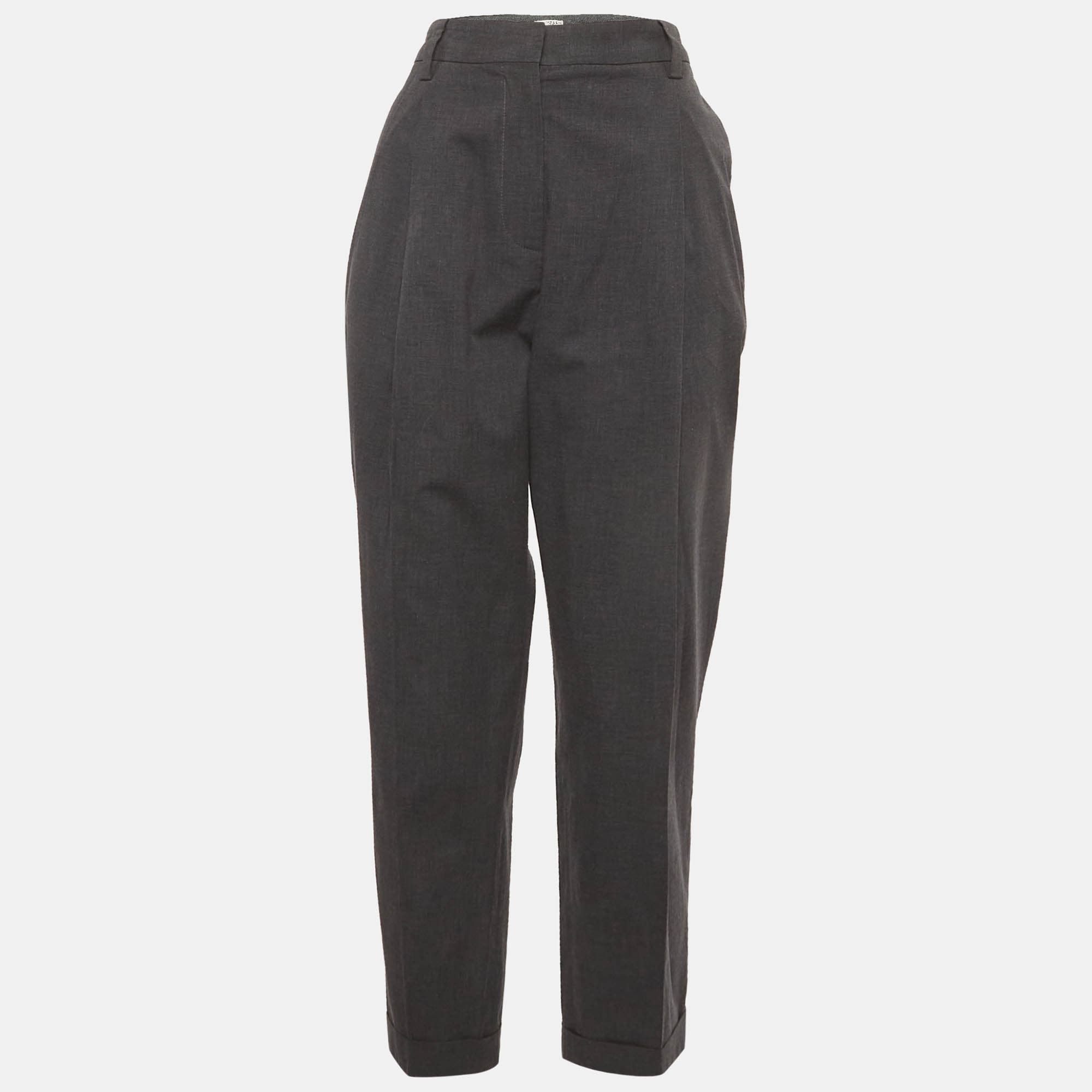 Brunello Cucinelli Grey Cotton Blend Straight Fit Trousers M