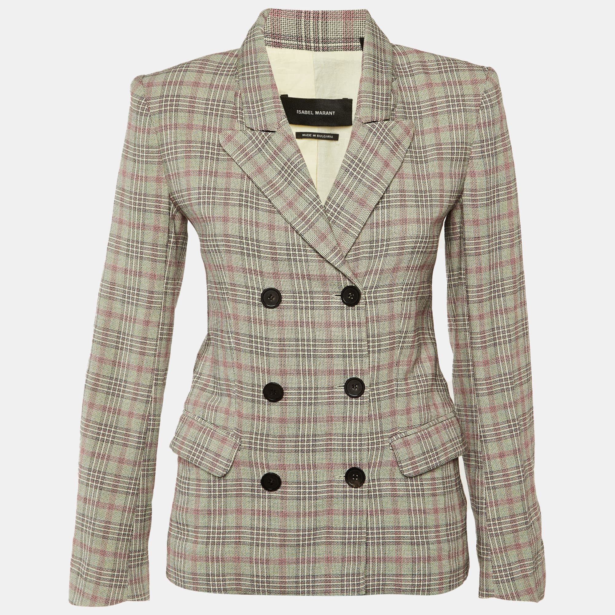 Isabel Marant Cream Checked Cotton Double Breasted Blazer S
