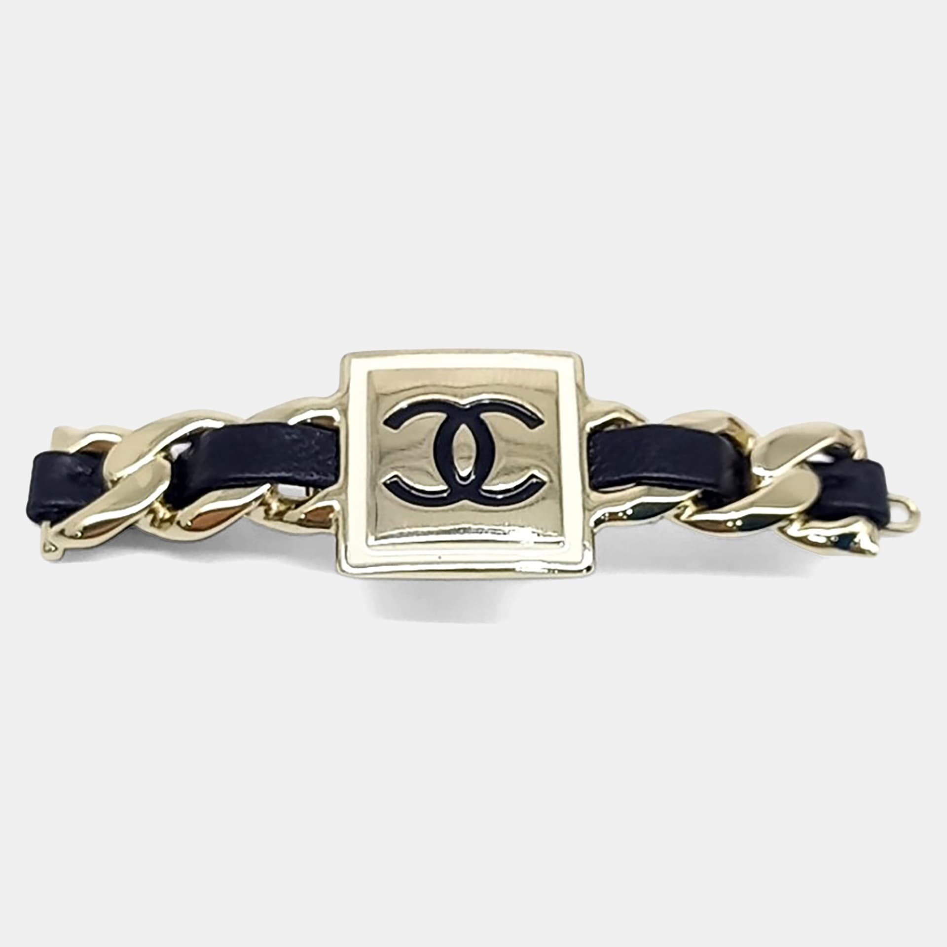 Chanel Leather and Gold Tone Metal CC Hairpin