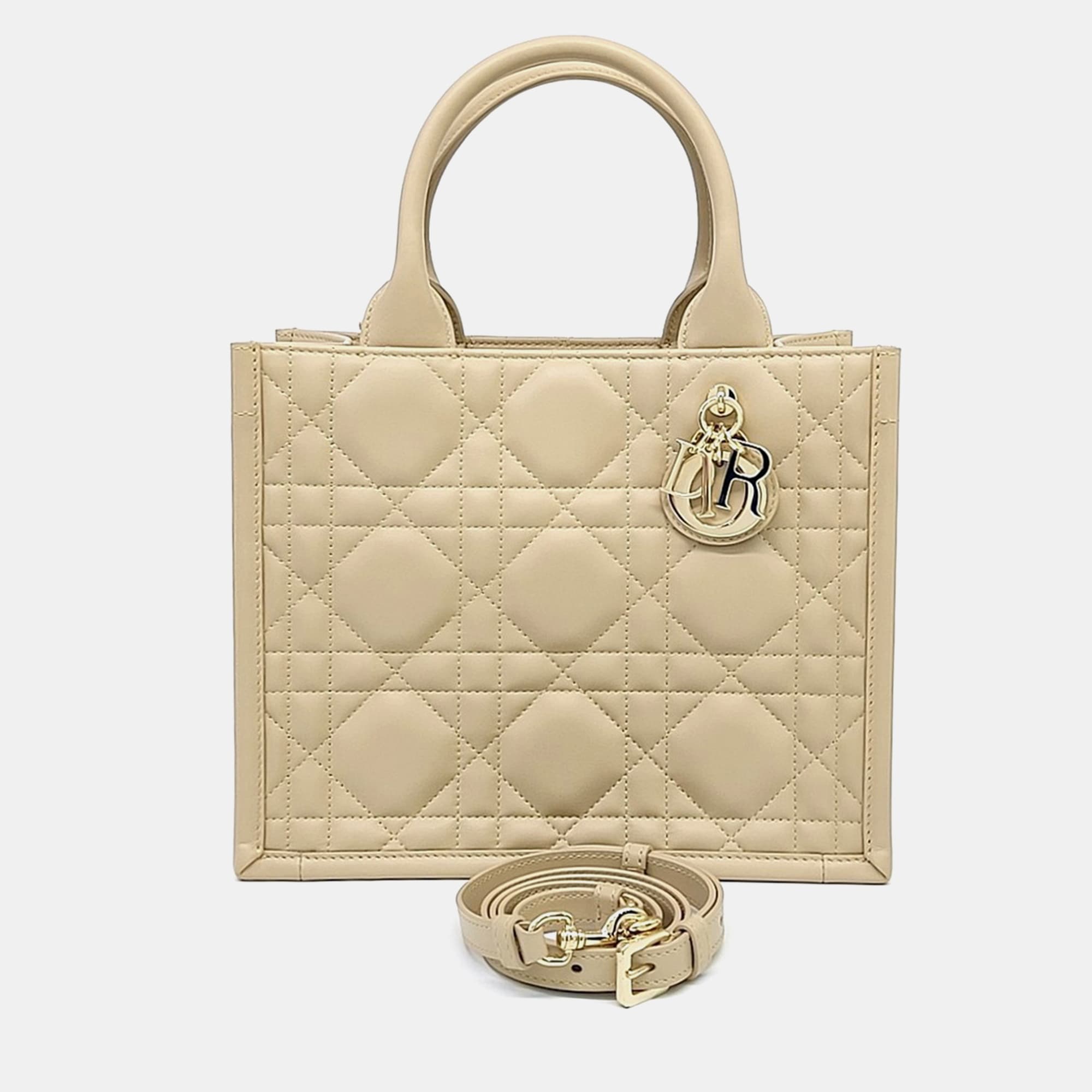 Dior Beige Leather Dior Macrocannage Book Tote Bag Small