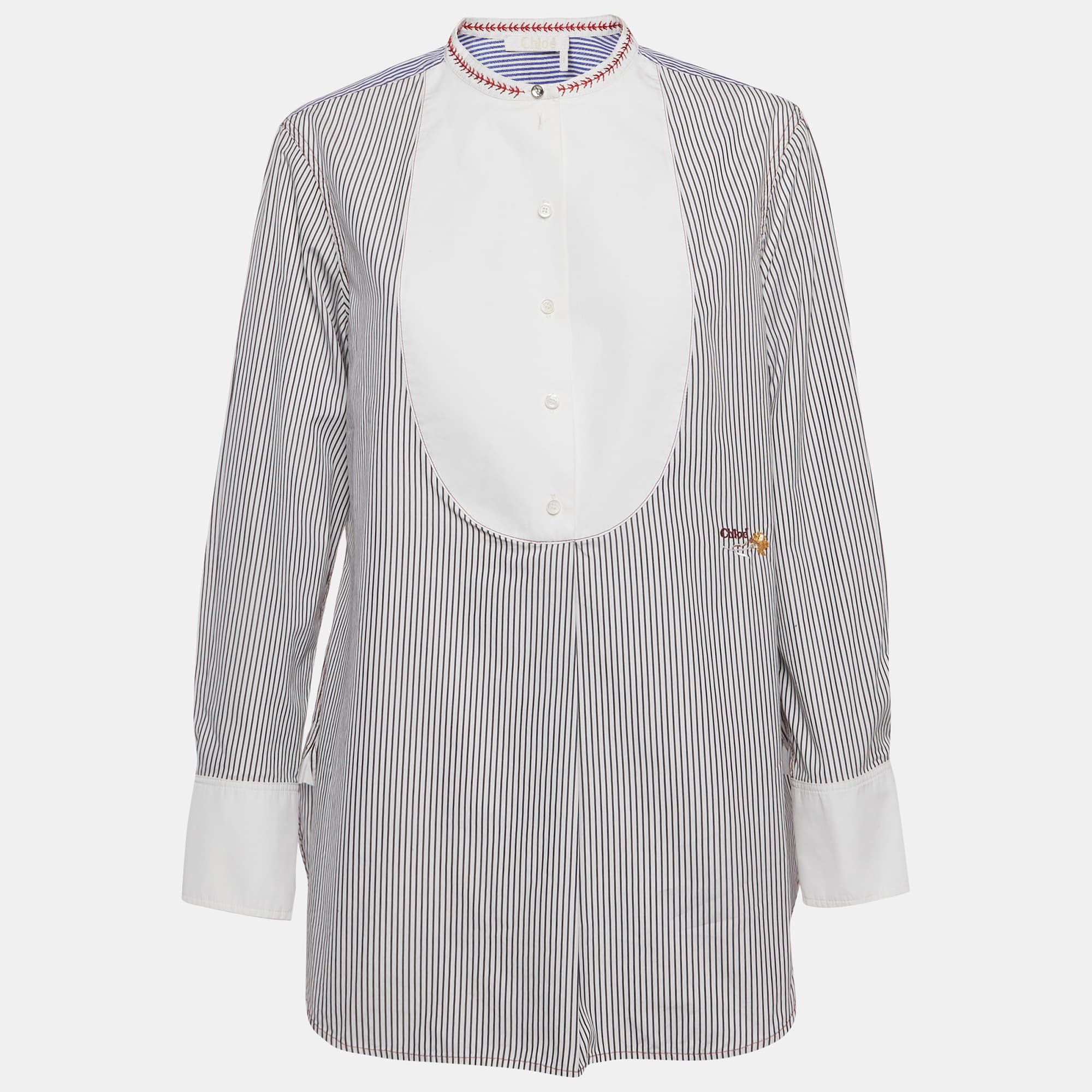 Chloe Black/White Striped Cotton Tunic M