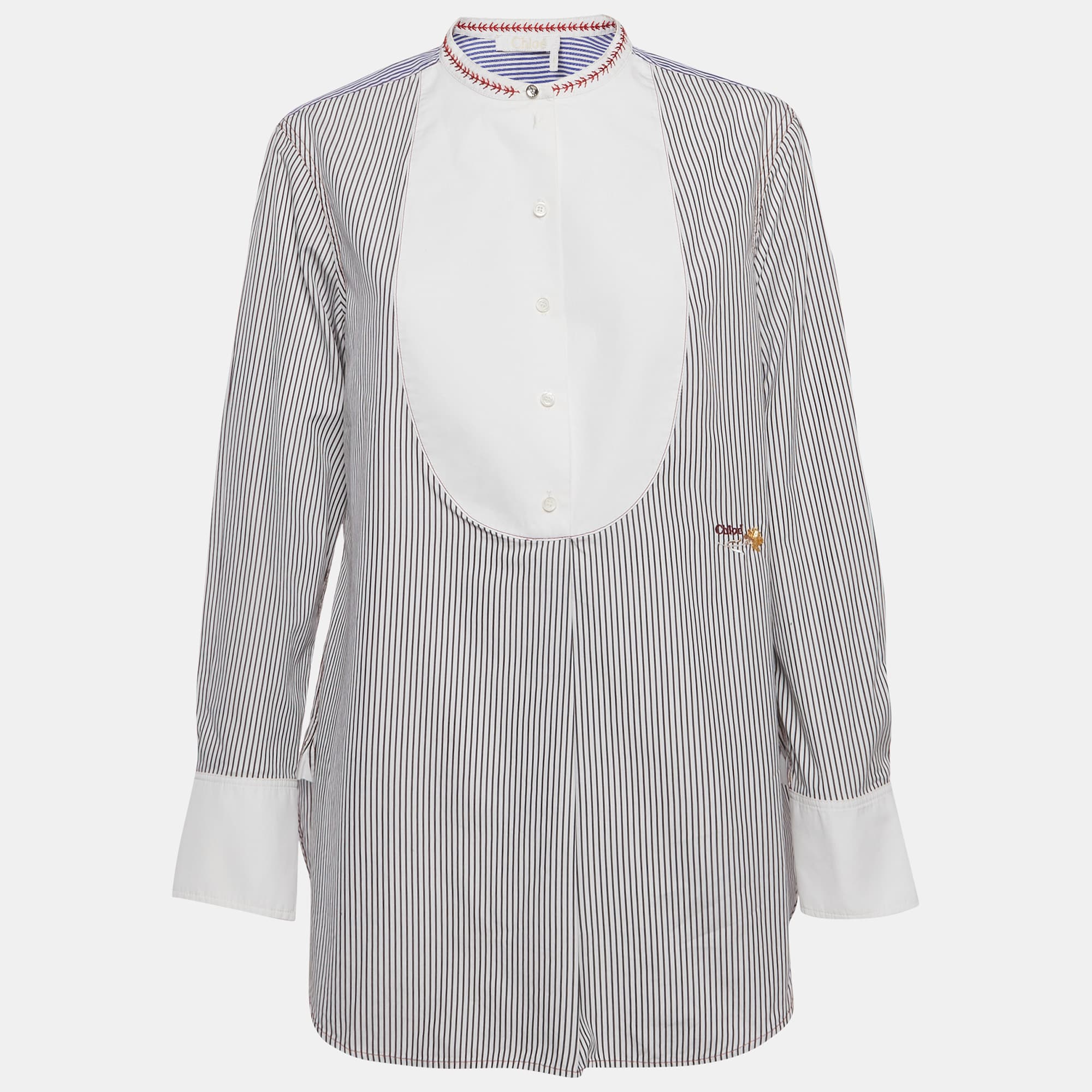 Chloe Black/White Striped Cotton Tunic M