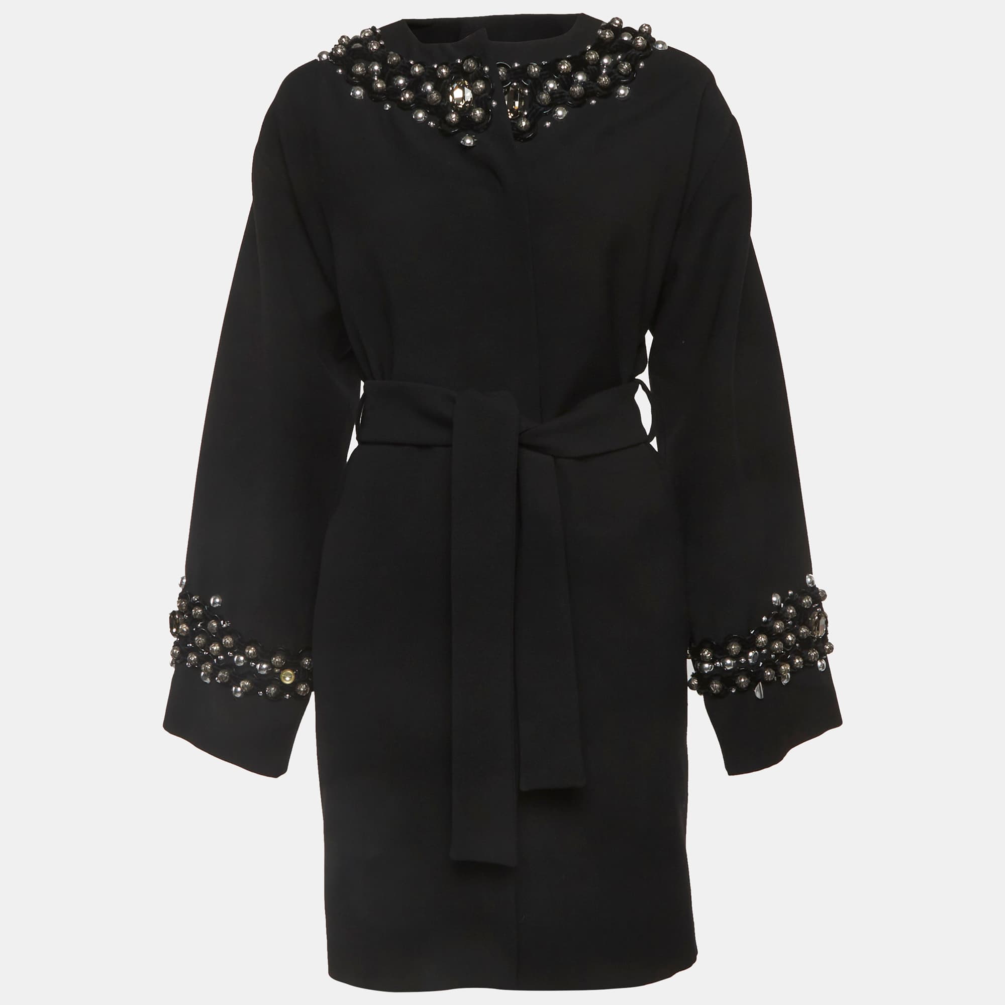 Dolce & Gabbana Black Beaded Wool Coat S