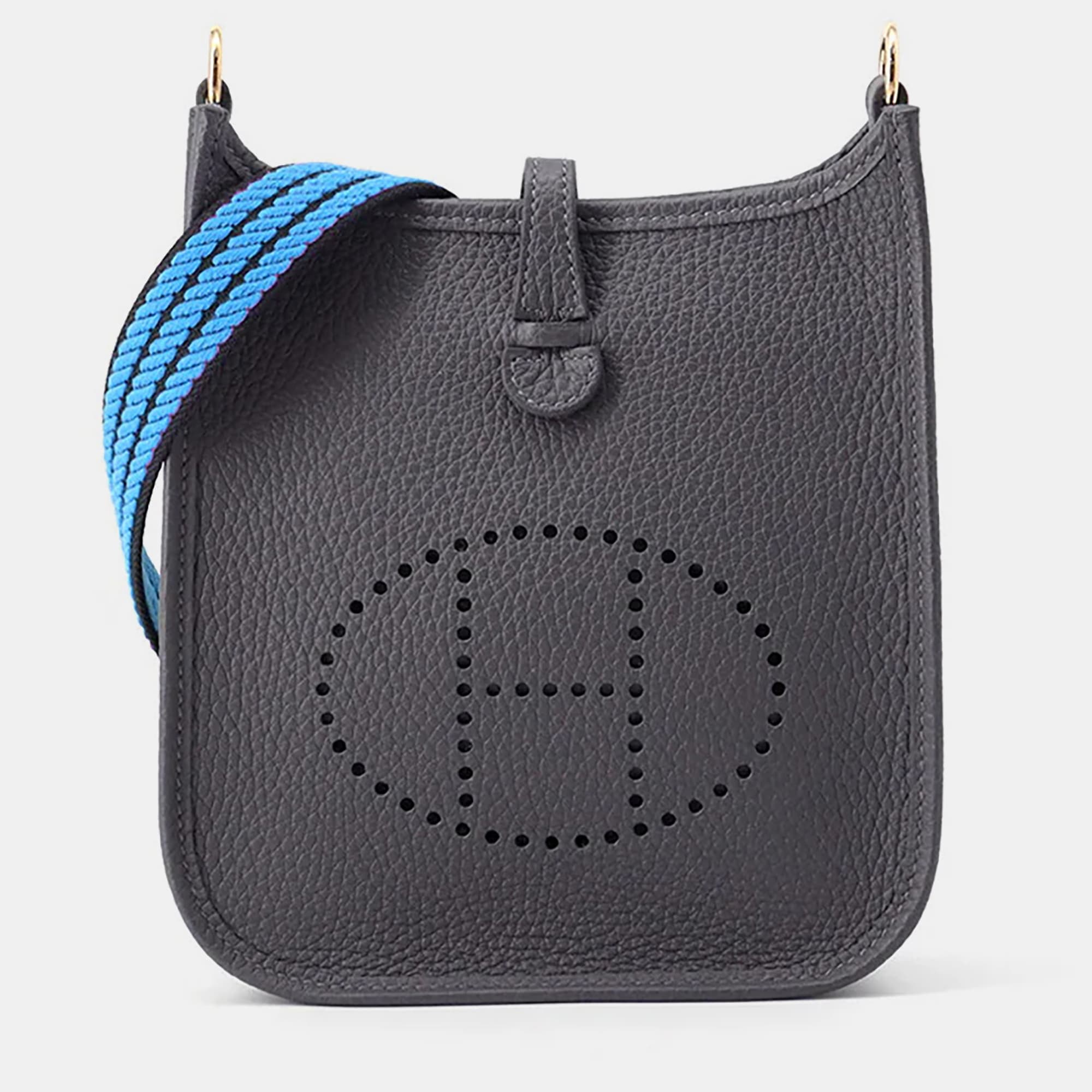 Hermes Evelyne Amazon Sangle Cordage TPM Ardoise Blue Hydra Taurillon Clemence Leather Crossbody Bag
