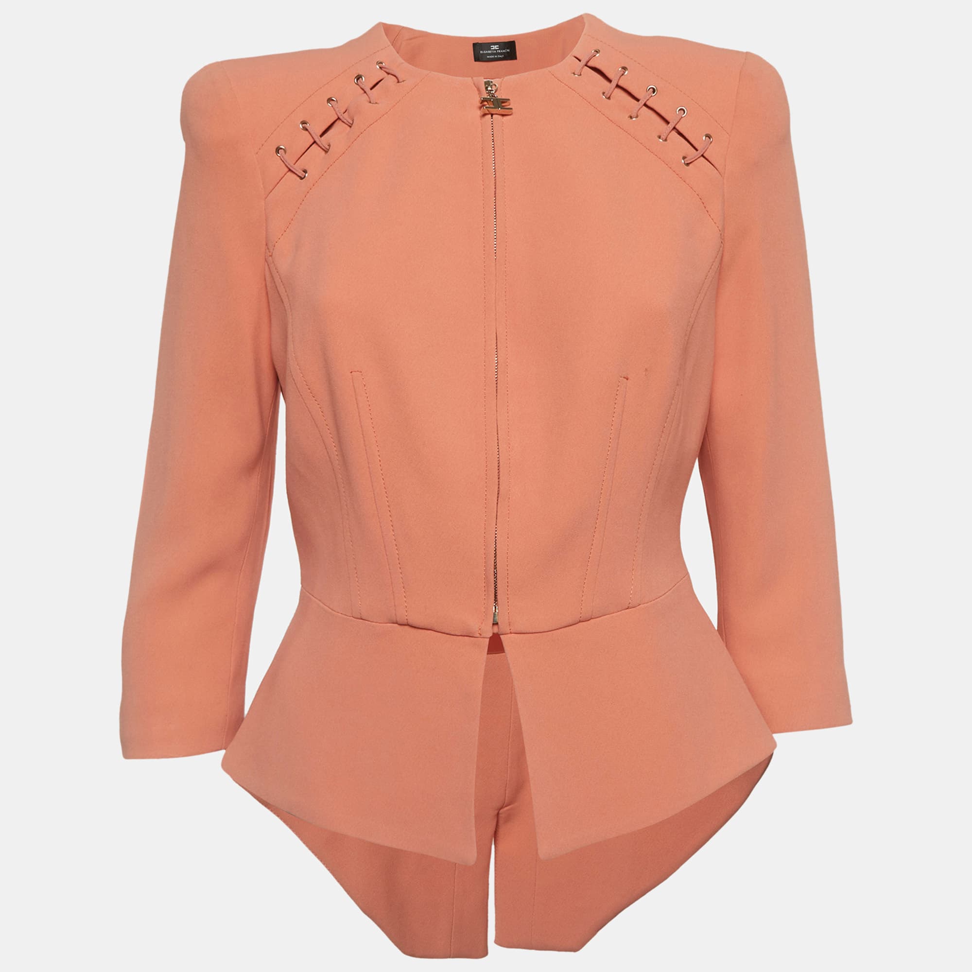 Elisabetta Franchi Peach Crepe Lace-Up Jacket M