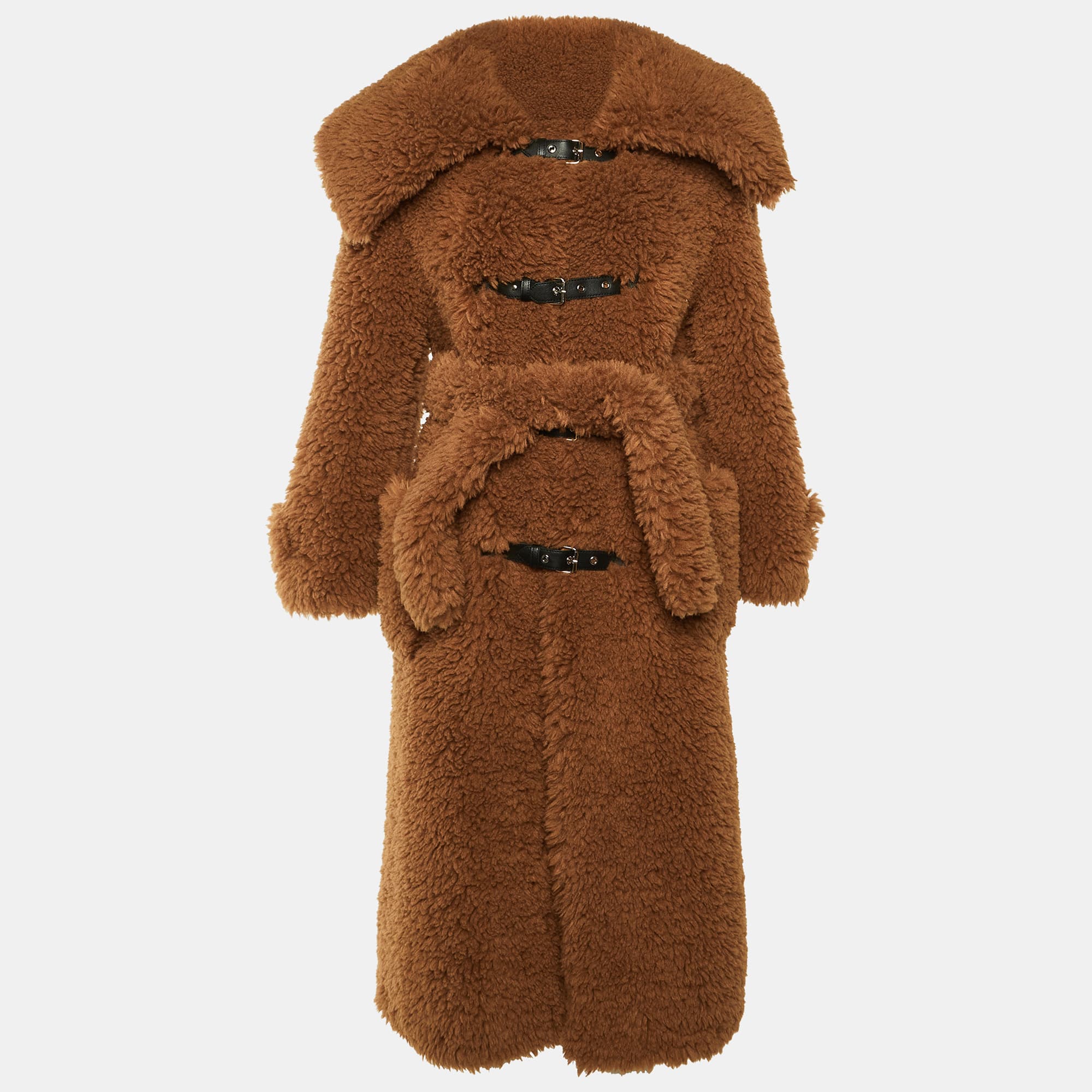 Rokh Brown Faux Fur Oversized Belted Coat S