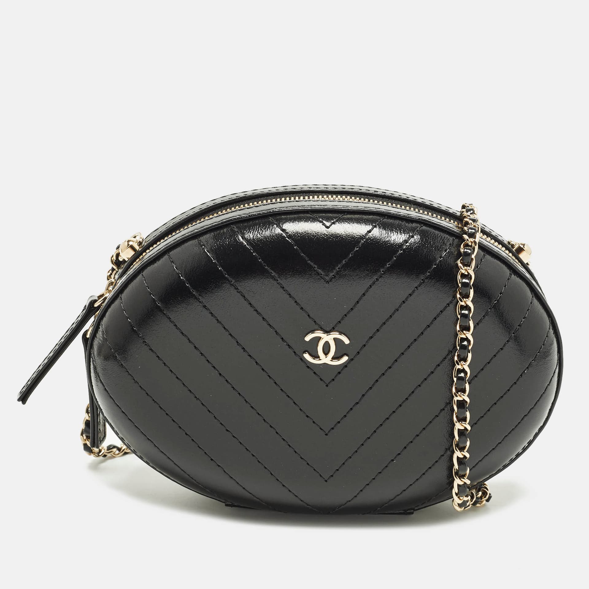 Chanel La Pausa Black Chevron Leather Chain Clutch