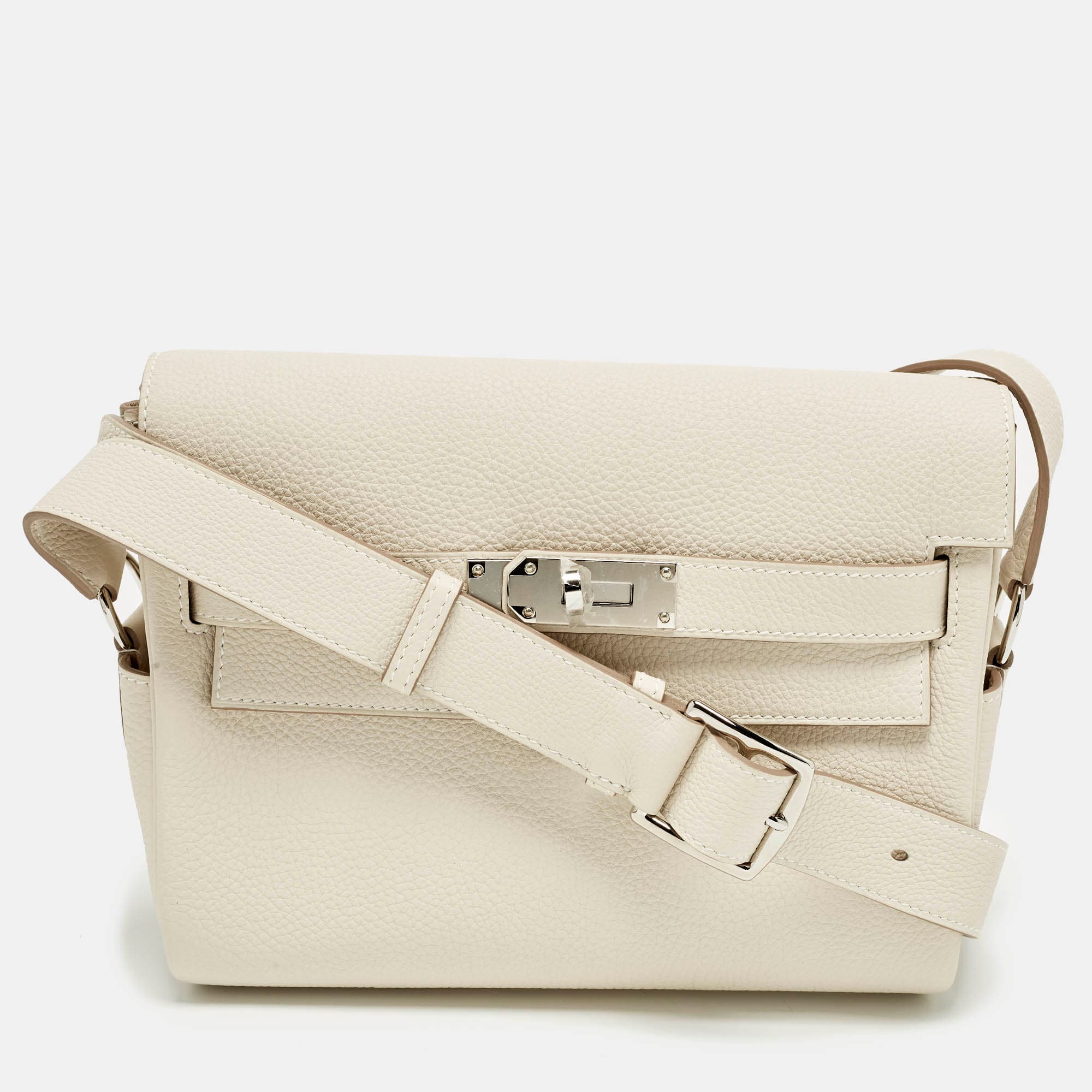 Hermes Kelly PM Palladium Finish Craie Togo Leather Messenger Bag