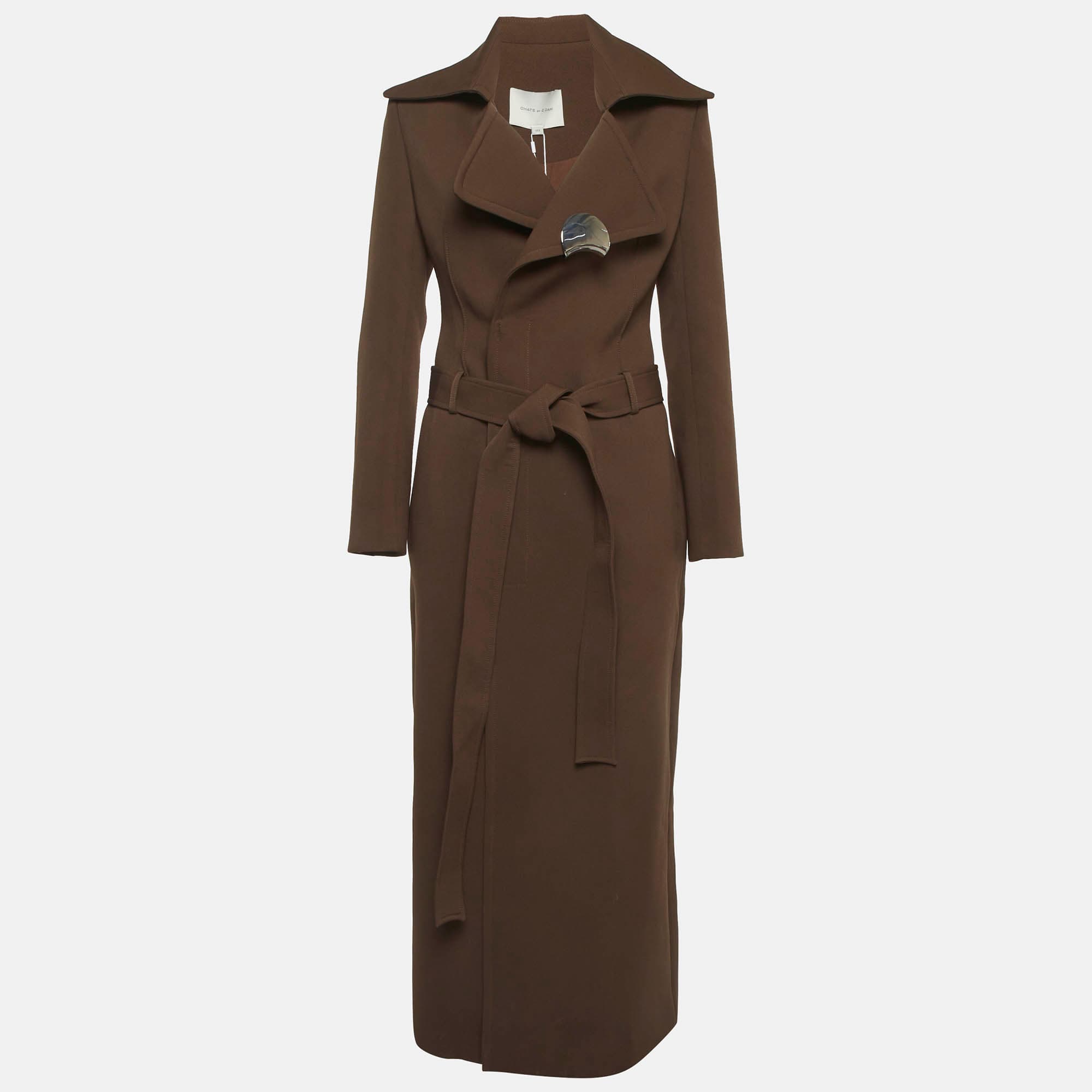 Chats By C.Dam Brown Twill Long Belted Elpis Coat S