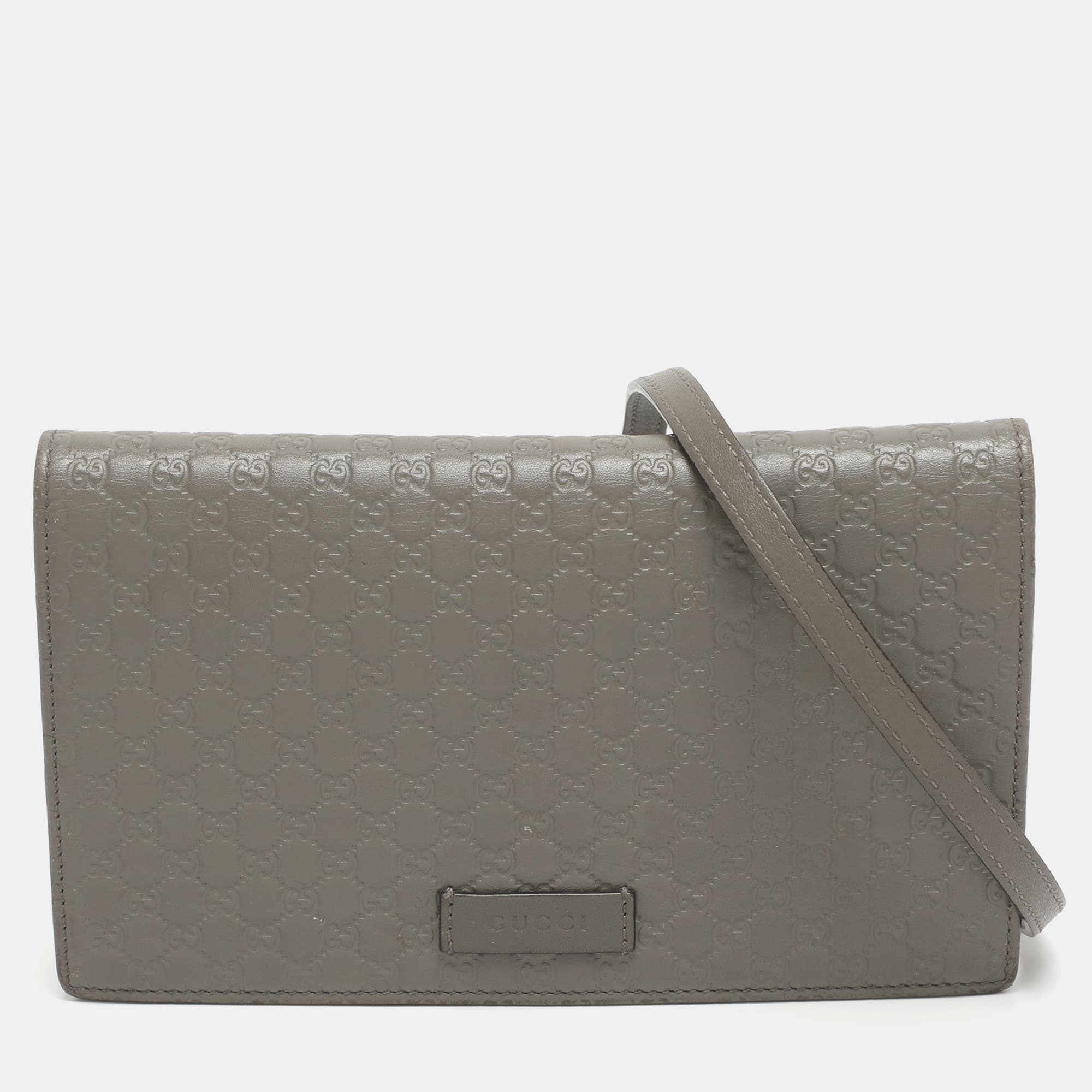 Gucci Grey Microguccissima Leather Flap Wallet on Strap