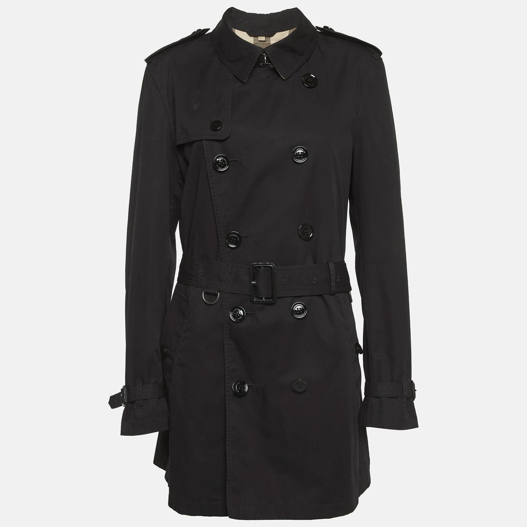 Burberry Brit Black Cotton Belted Double Breasted Coat M