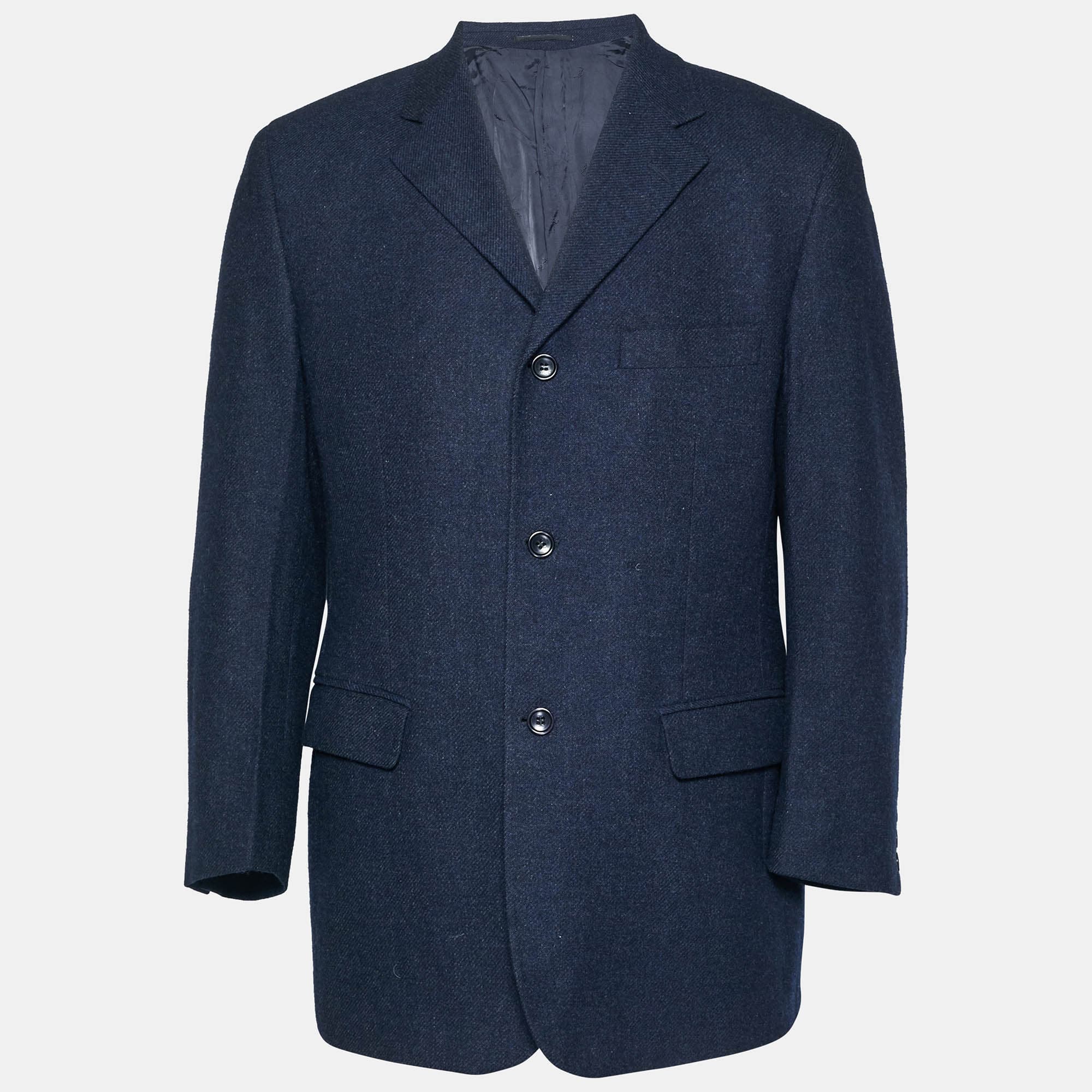 Yves Saint Laurent Navy Blue Wool Blend Regular Fit Blazer L