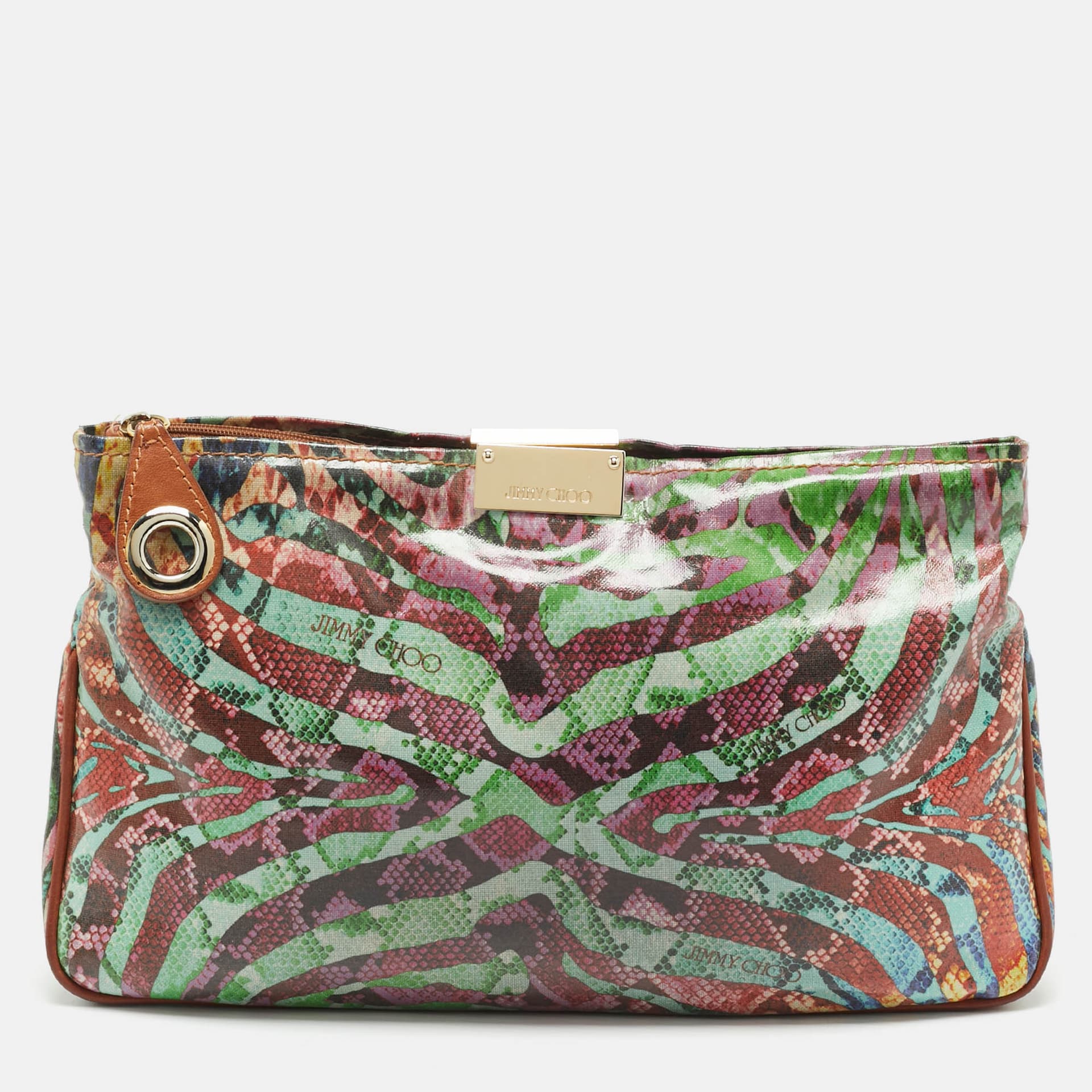 Jimmy Choo Multicolor Python Print Coated Canvas Zip Pouch