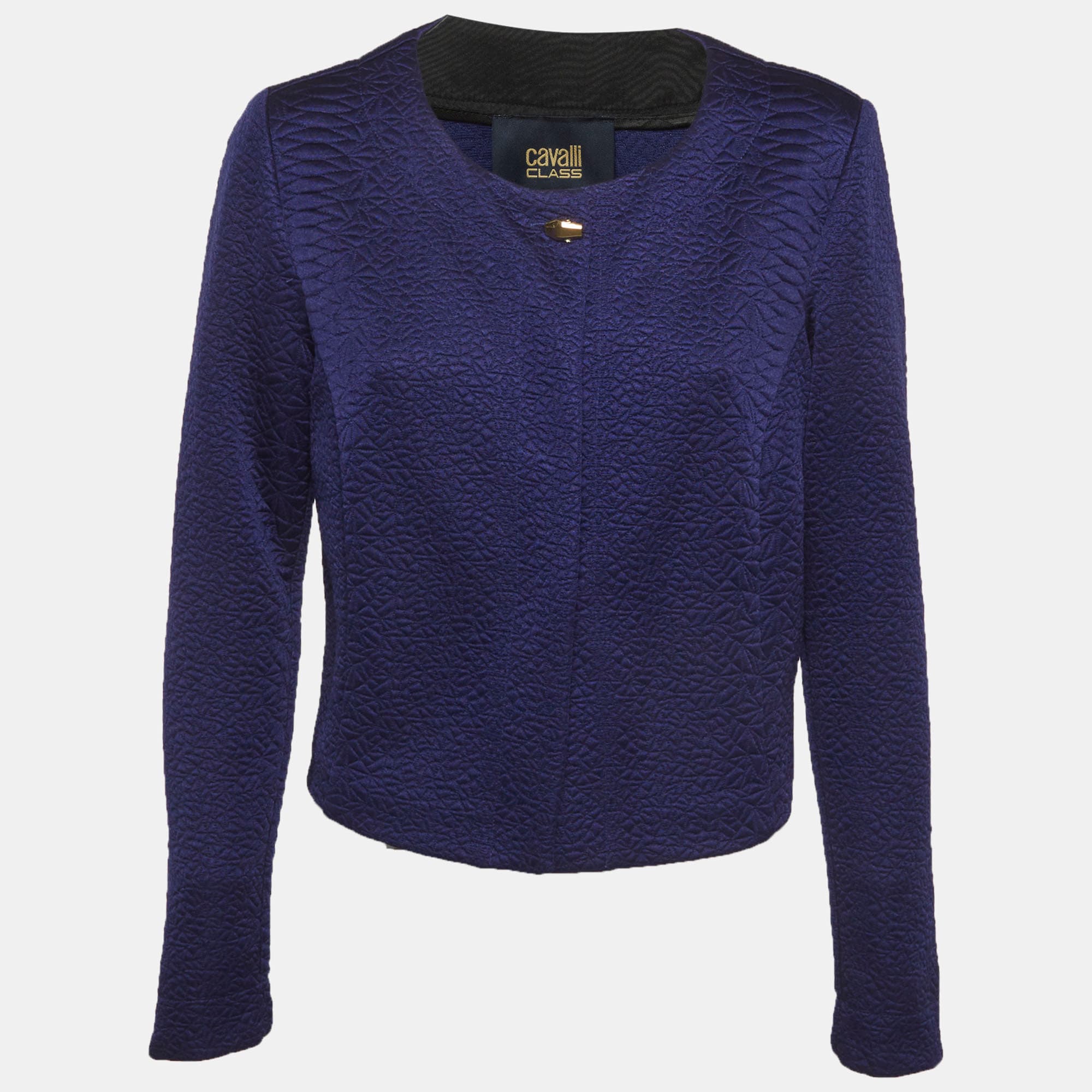 Roberto Cavalli Blue Textured Crepe Jacket M