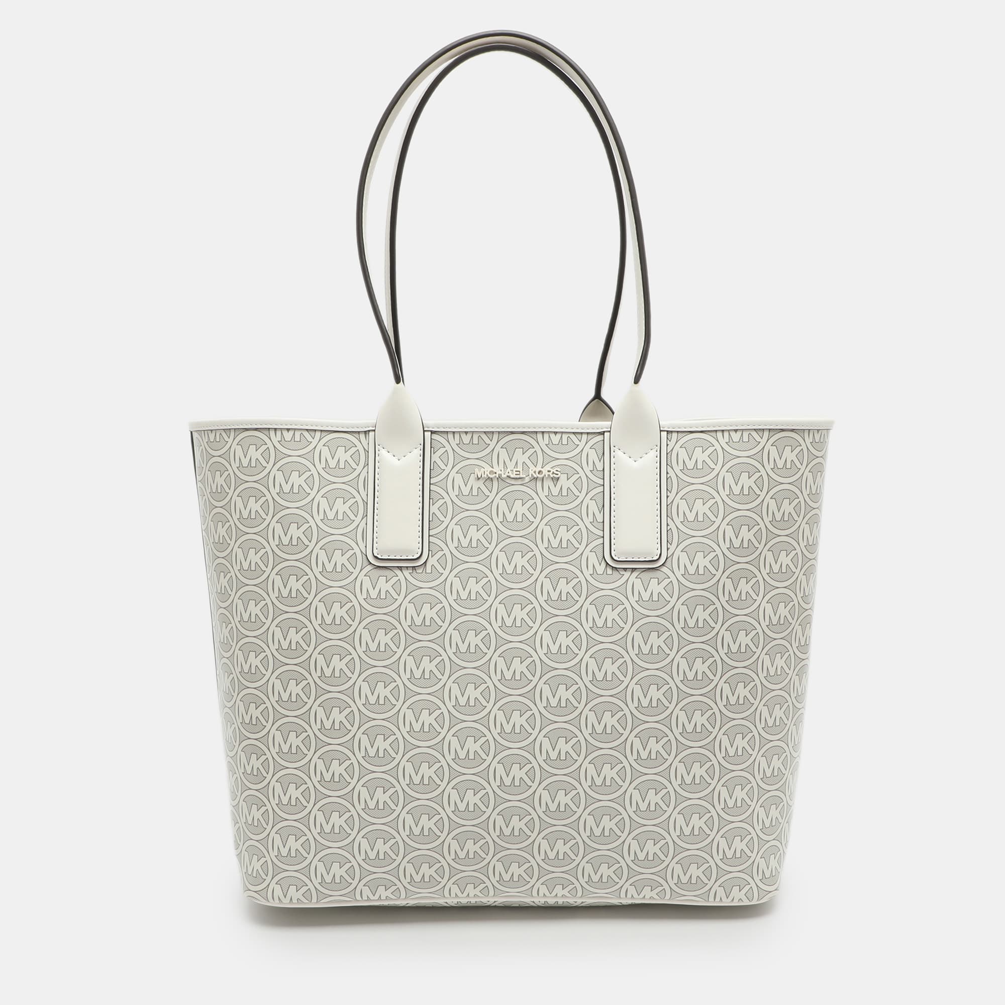 Michael Kors Jodie Large Optic White Coated Fabric Shopper Tote