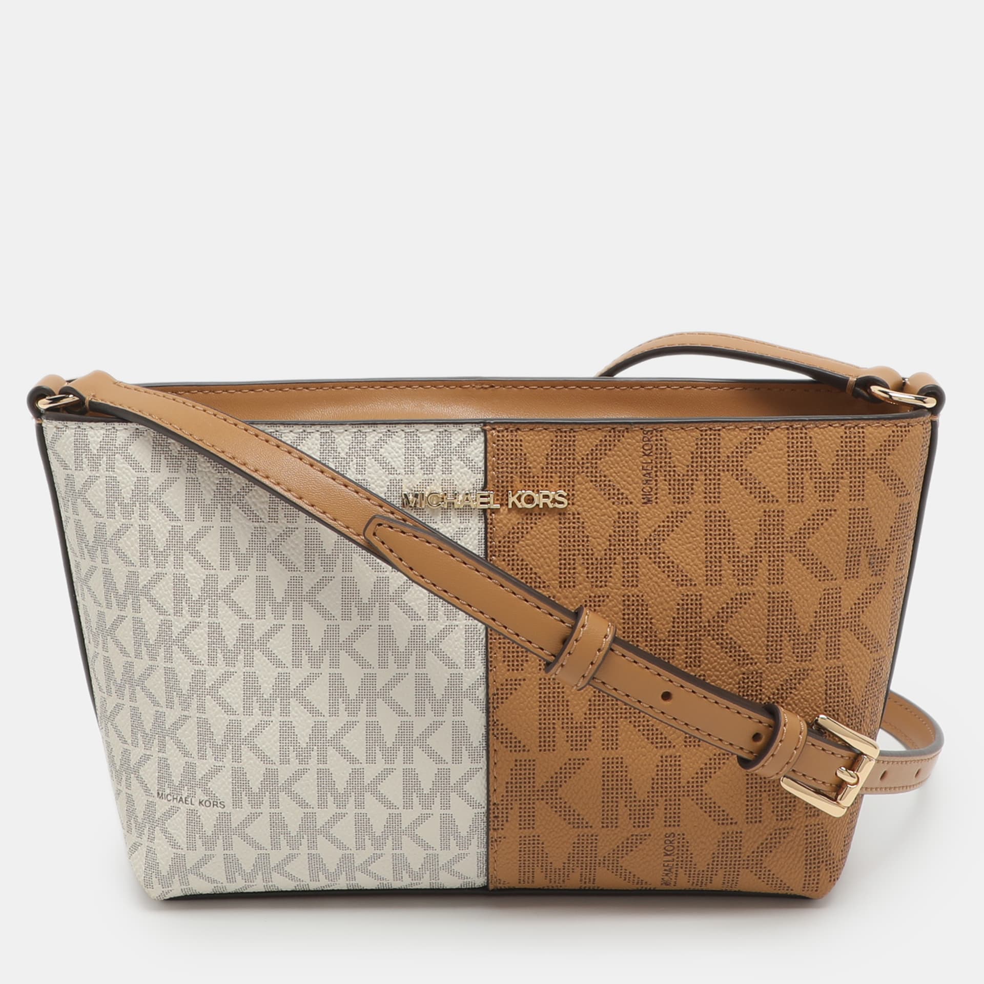Michael Kors Jet Set Small Beige/Optic White Coated Signature Canvas Crossbody Bag