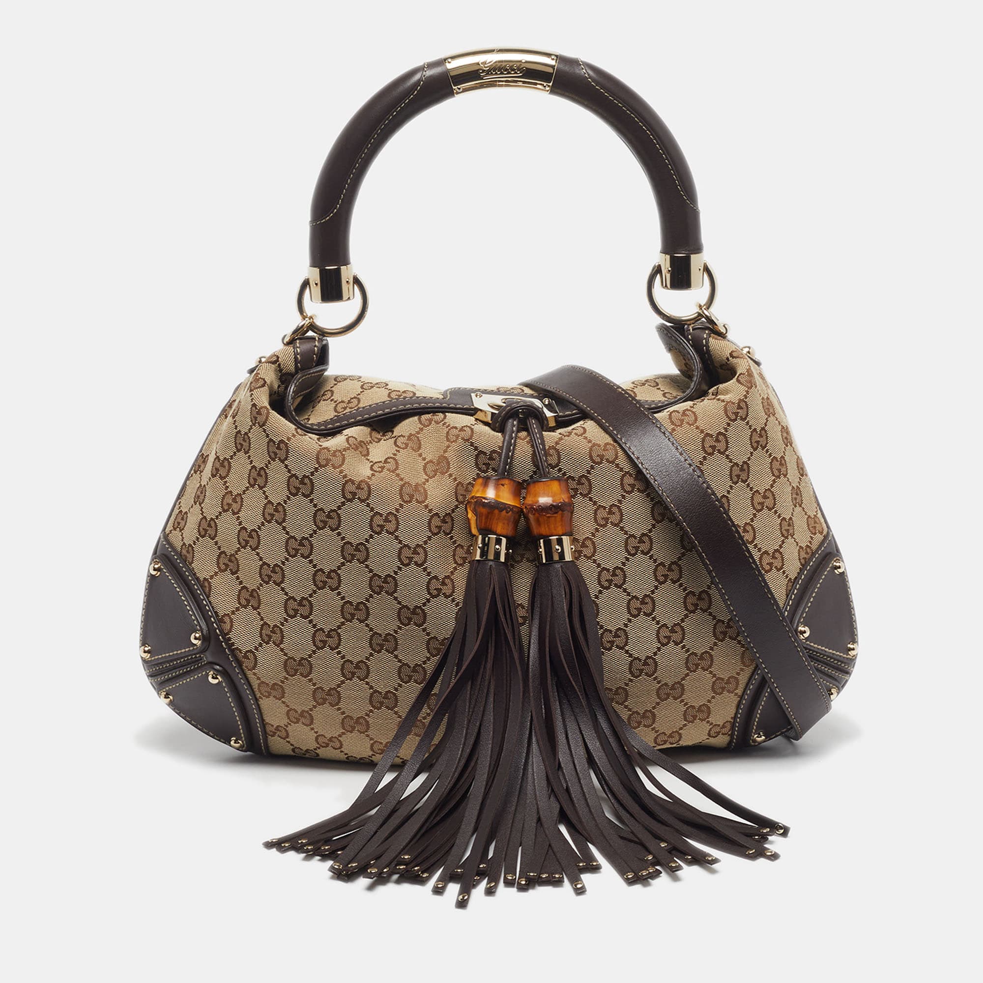 Gucci Babouska Indy Medium Beige/Brown GG Canvas and Leather Hobo