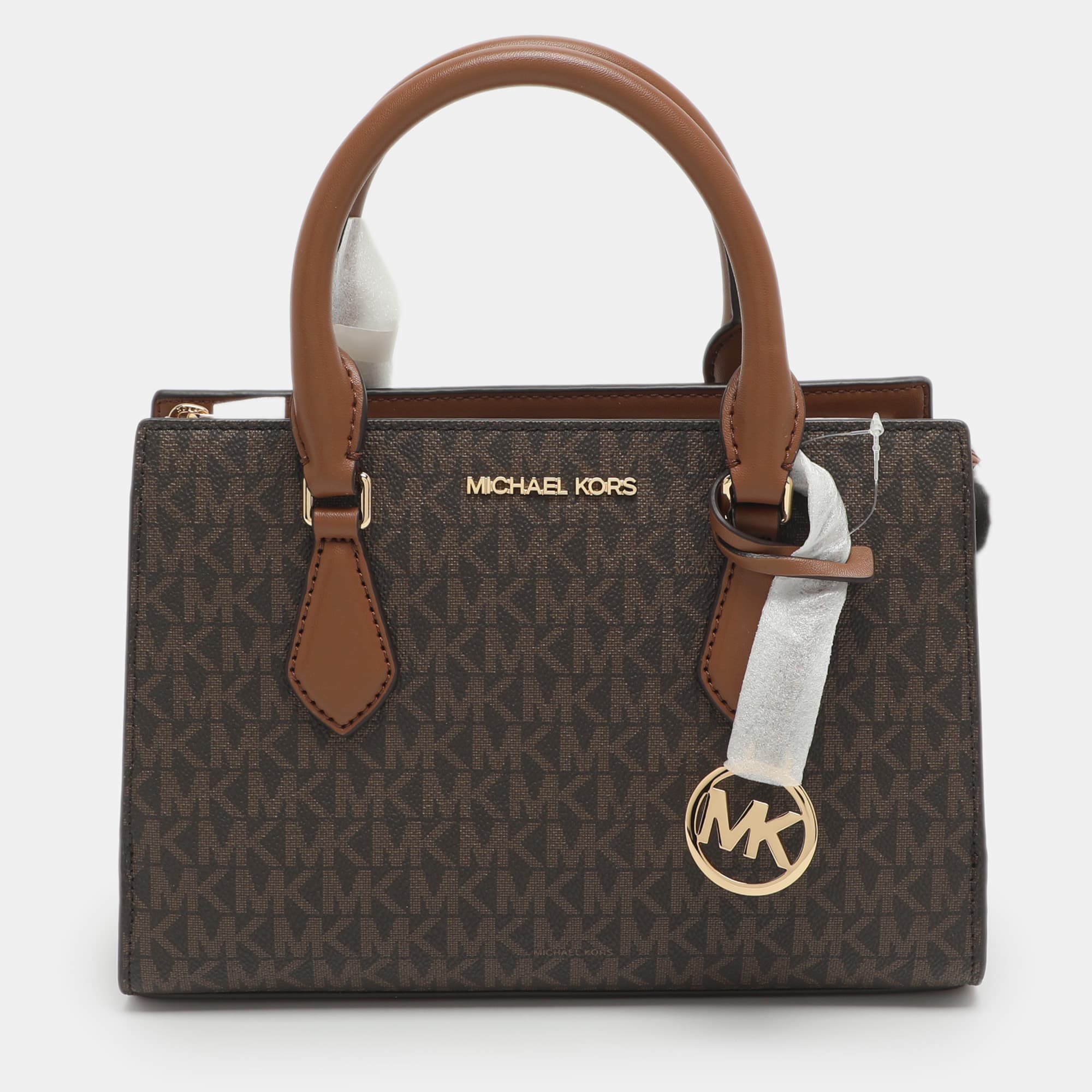 Michael Kors Sheila Small Brown Signautre Coated Canvas and Leather Satchel