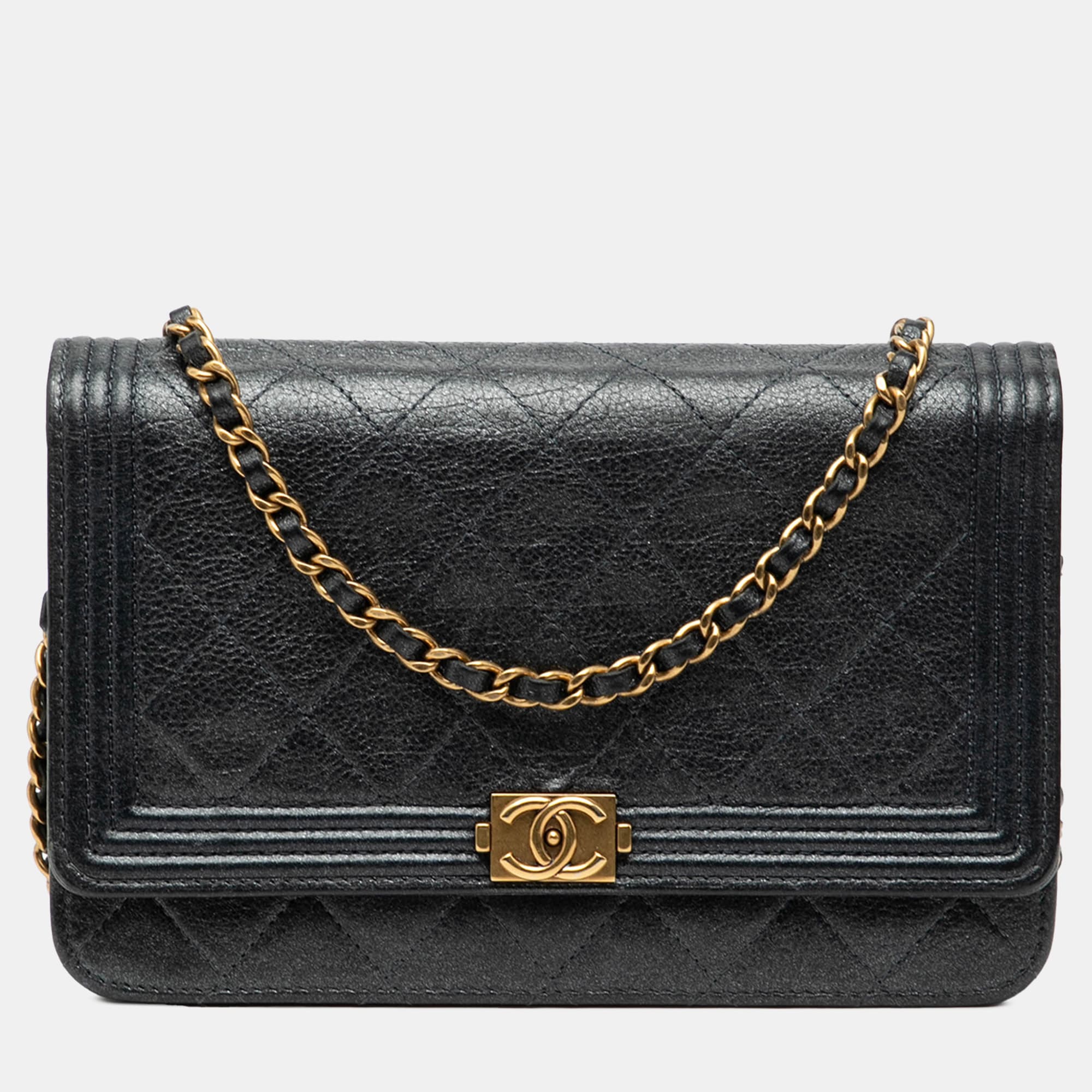 Chanel Black Quilted Calfskin Boy Wallet on Chain