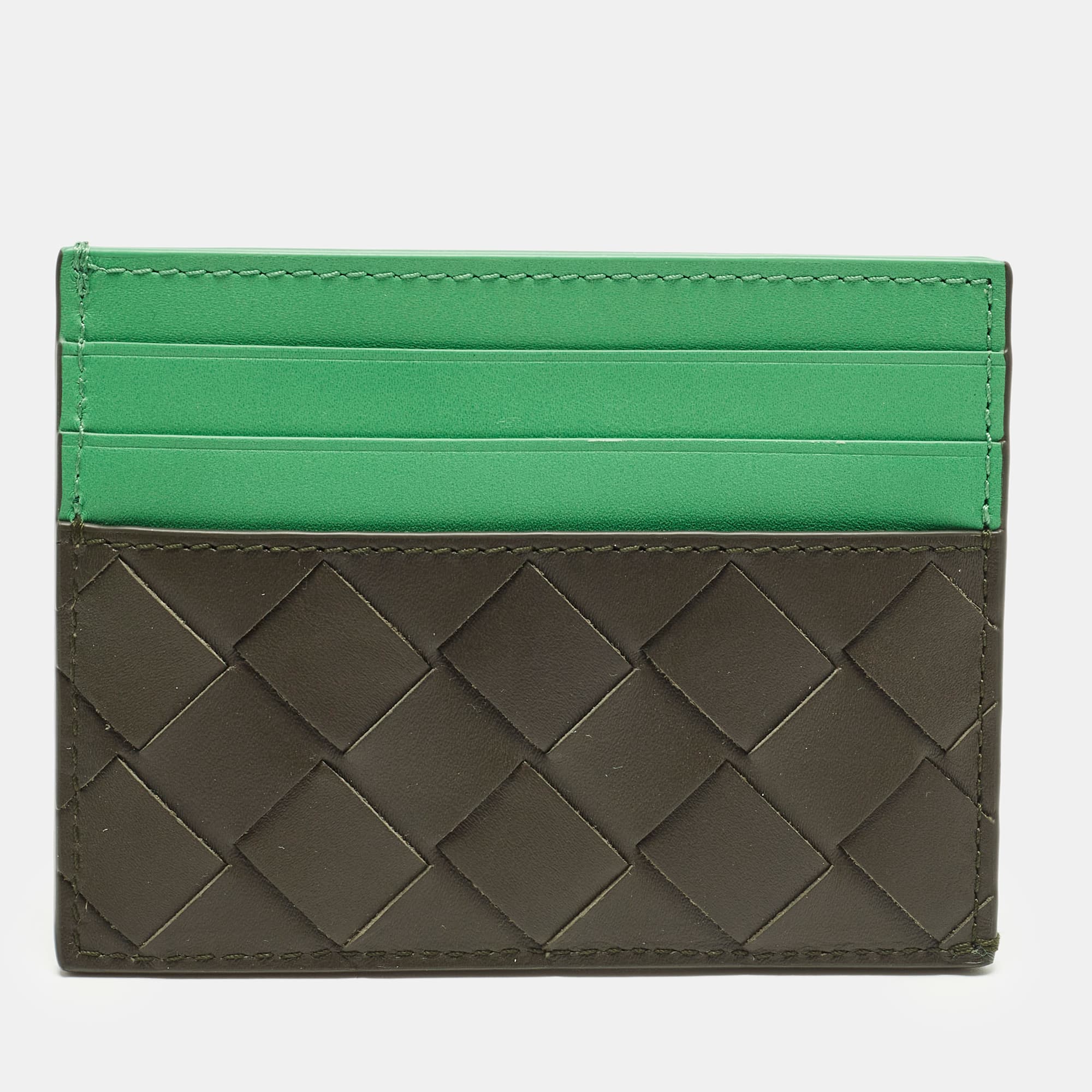 Bottega Veneta Green/Olive Green Intrecciato Leather Card Holder