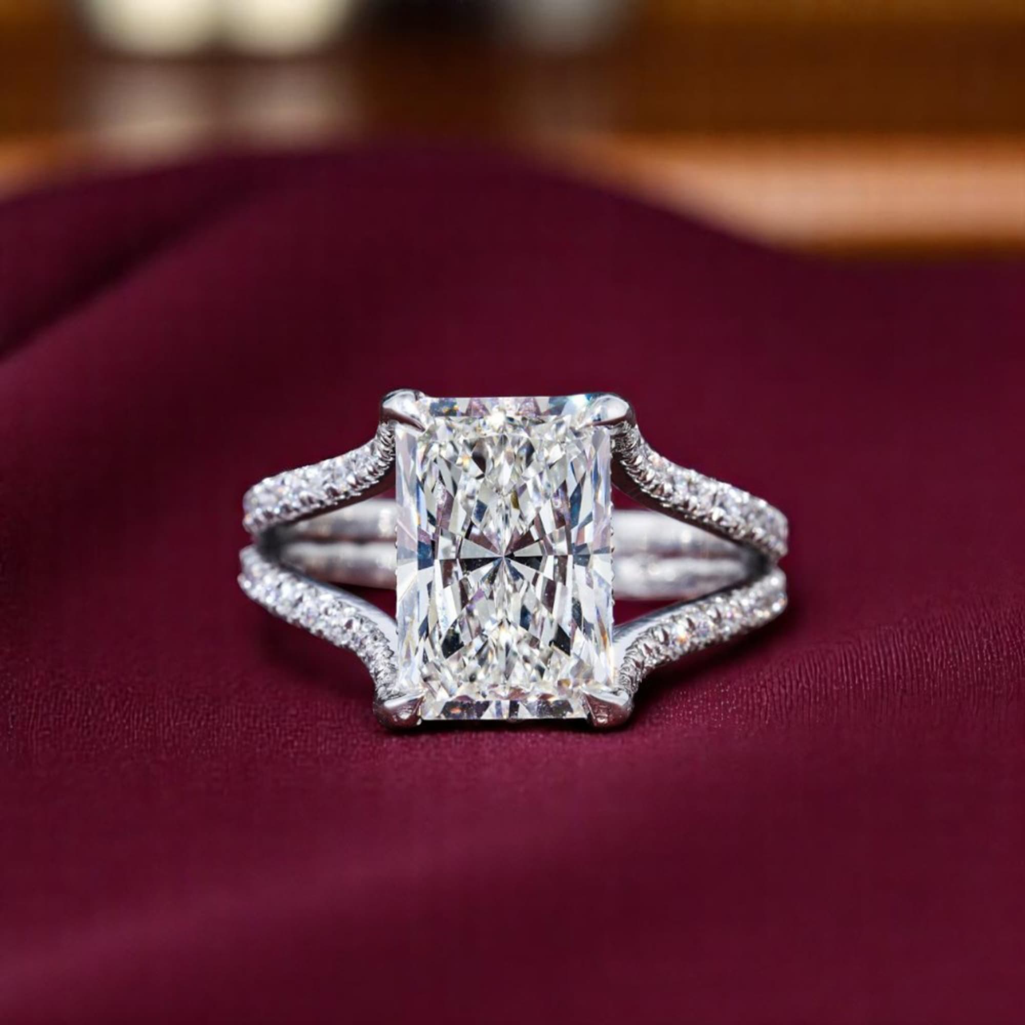 4.00 cts Radiant Lab Grown Diamond 14k White Gold Engagement Ring Size 52