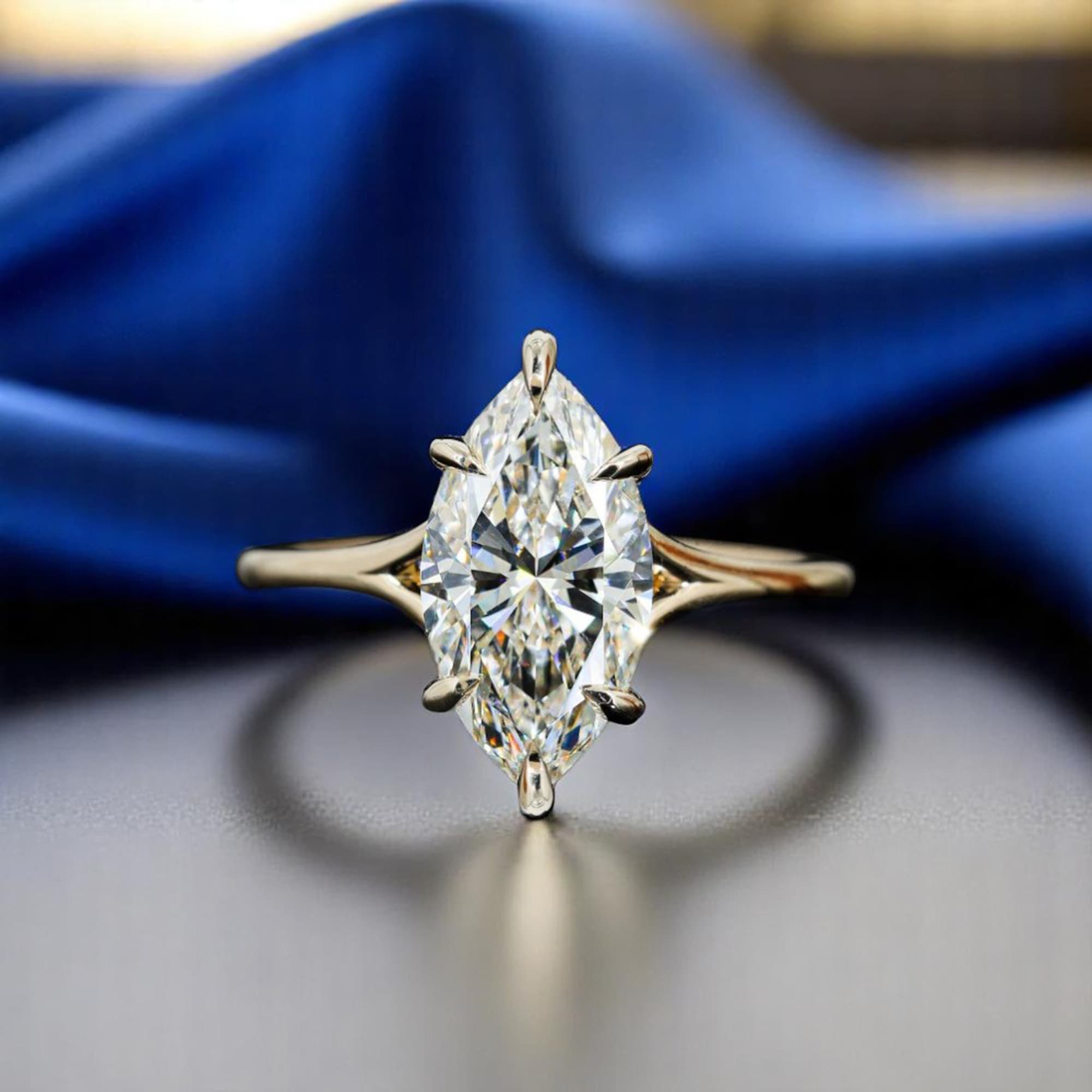 2.00 cts Marquise Lab Grown Diamond 14k yellow Gold Wedding Ring Size 52