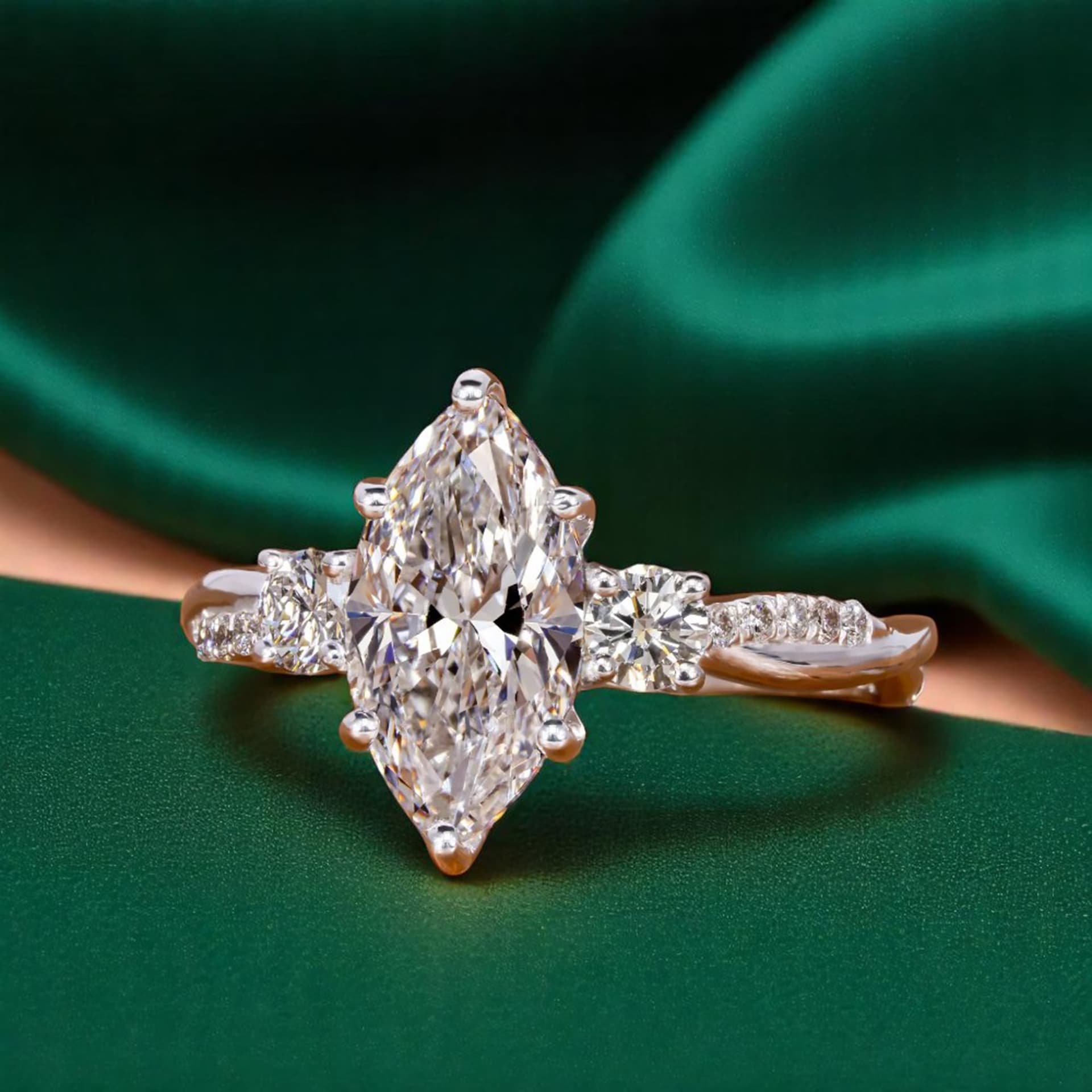 2.00 cts Marquise Lab Grown Diamond 14k White Gold Wedding Ring Size 52